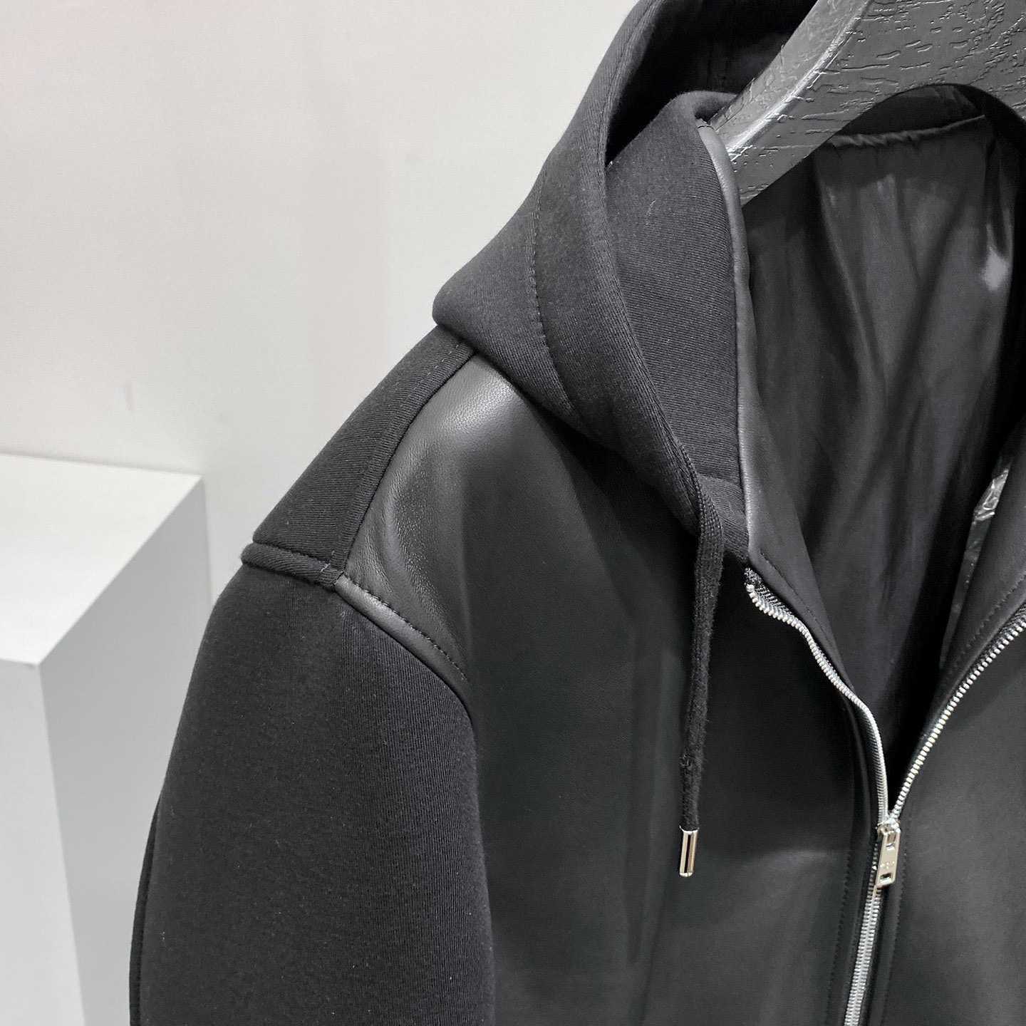 Prada Technical Fleece And Leather Hoodie Jacket - PerfectKickZ
