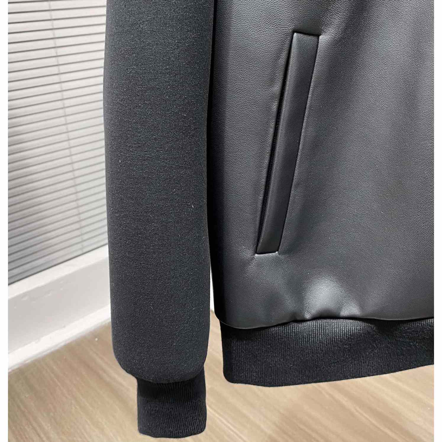 Prada Technical Fleece And Leather Hoodie Jacket - PerfectKickZ