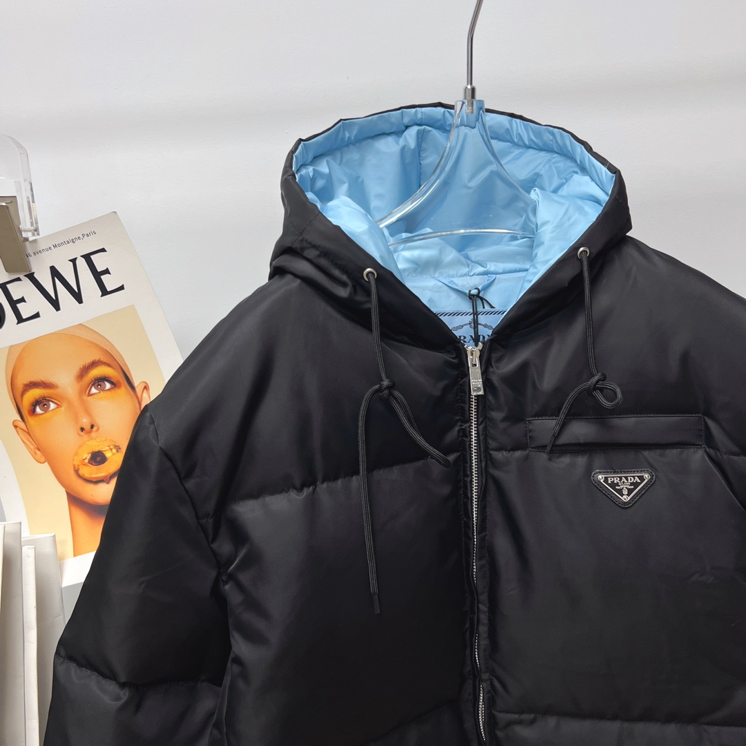 Prada Re-Nylon Gabardine Hooded Down Jacket - 