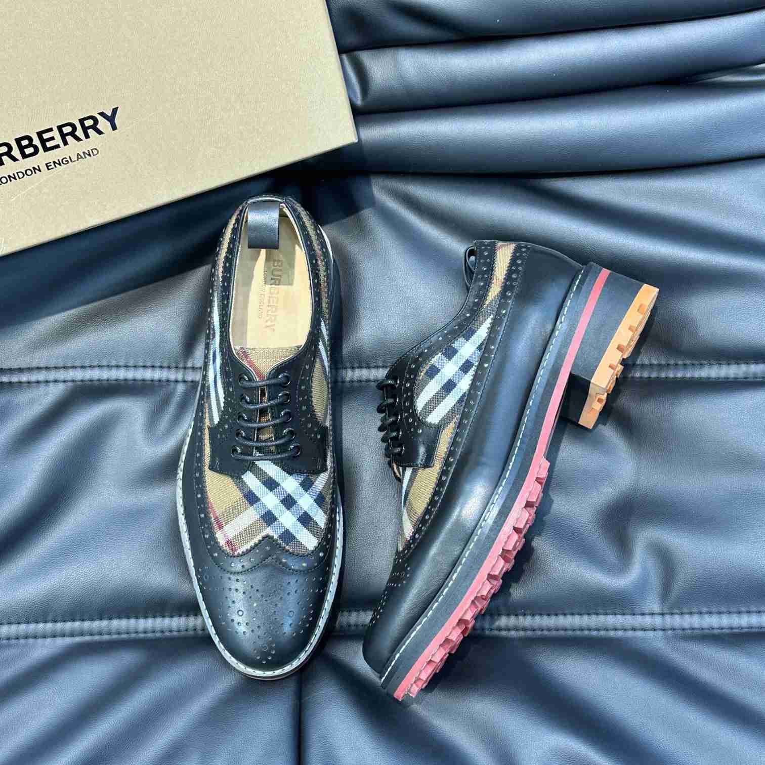 Burberry Vintage Check Paneled Derby Shoes - PerfectKickZ