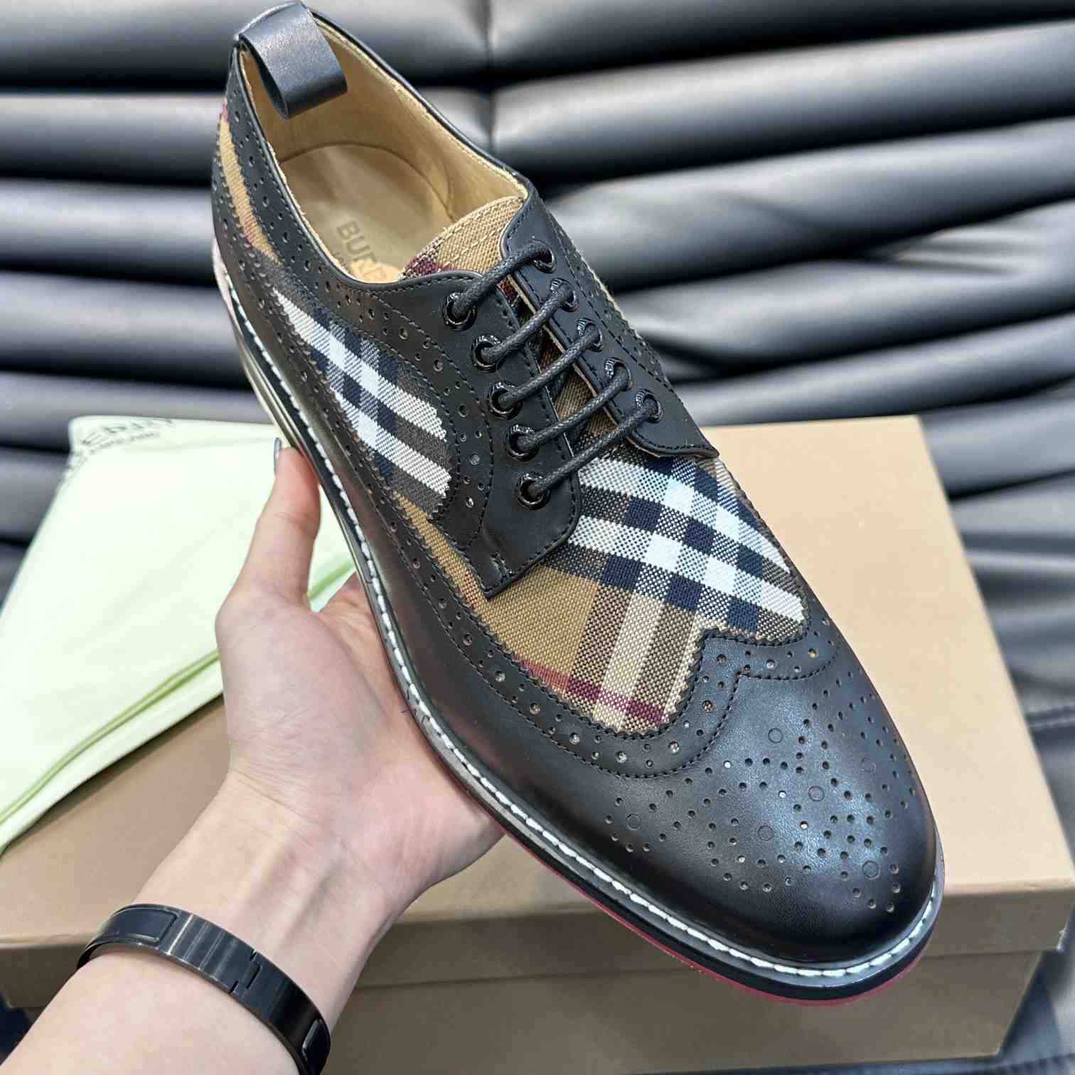 Burberry Vintage Check Paneled Derby Shoes - PerfectKickZ