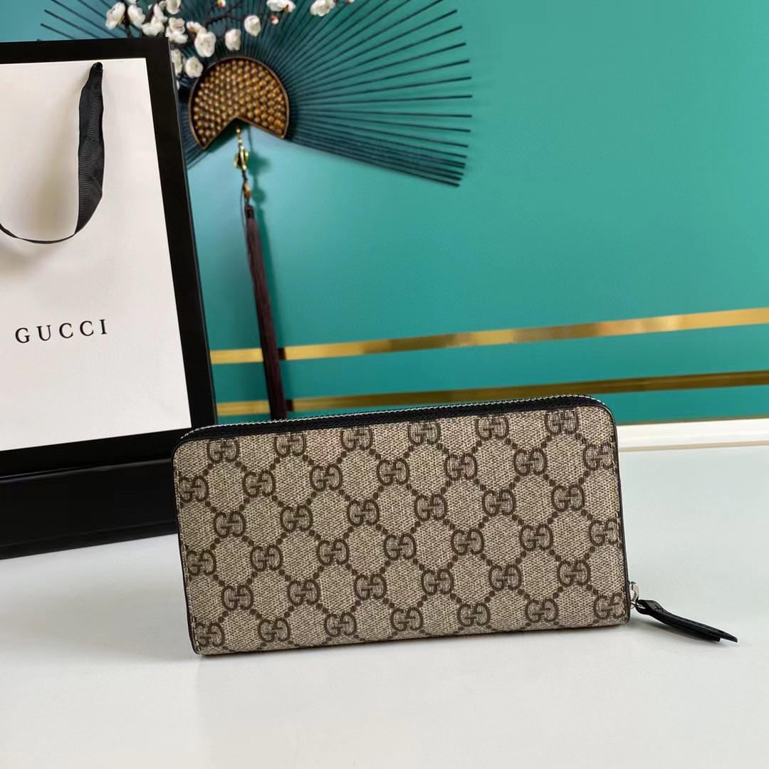 Gucci Bee Print GG Supreme Zip Around Wallet (19*10.5*2.5cm) - PerfectKickZ