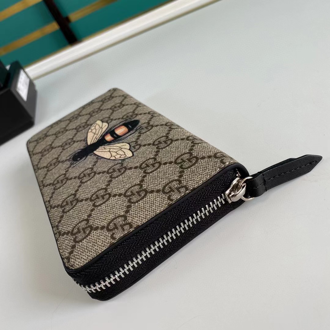 Gucci Bee Print GG Supreme Zip Around Wallet (19*10.5*2.5cm) - PerfectKickZ