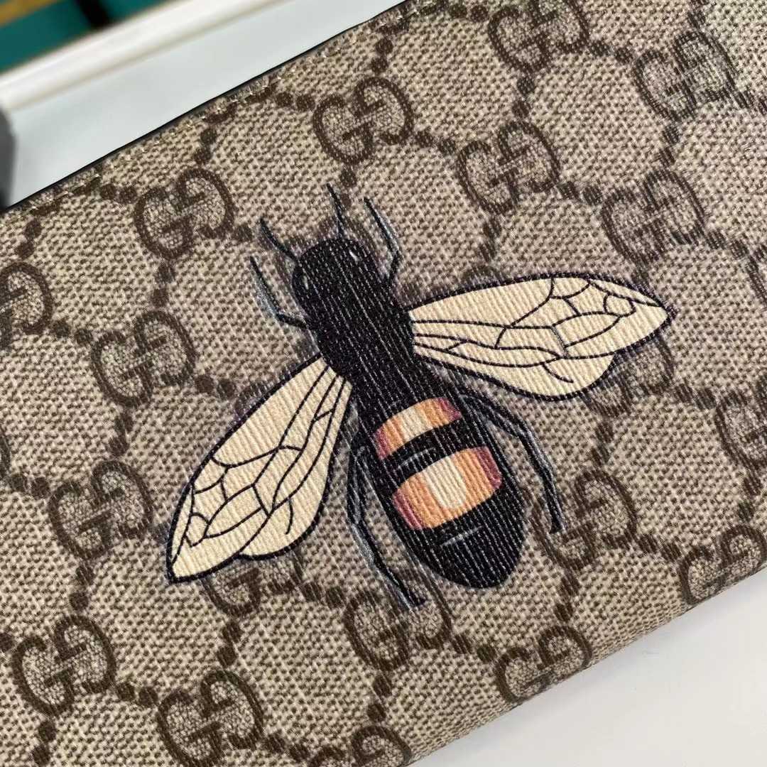 Gucci Bee Print GG Supreme Zip Around Wallet (19*10.5*2.5cm) - PerfectKickZ