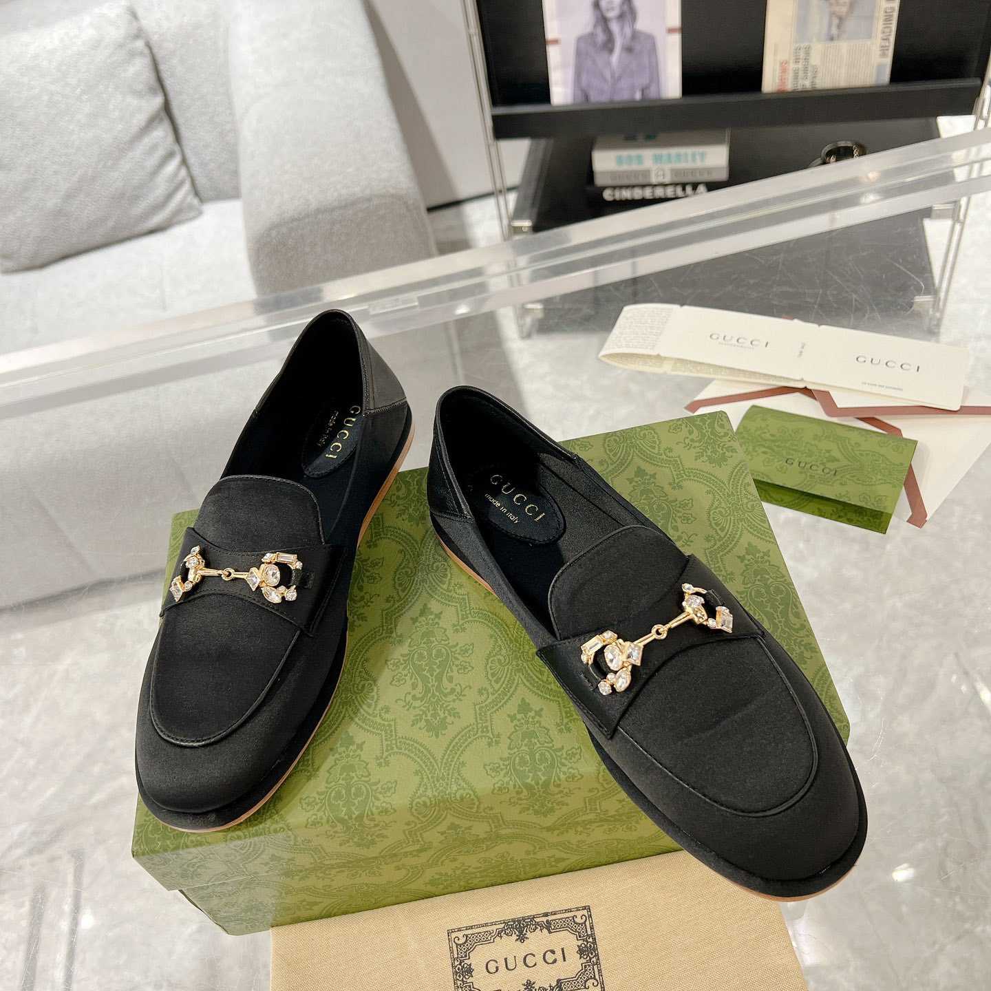 Gucci Women's Horsebit Loafer With Crystals - PerfectKickZ