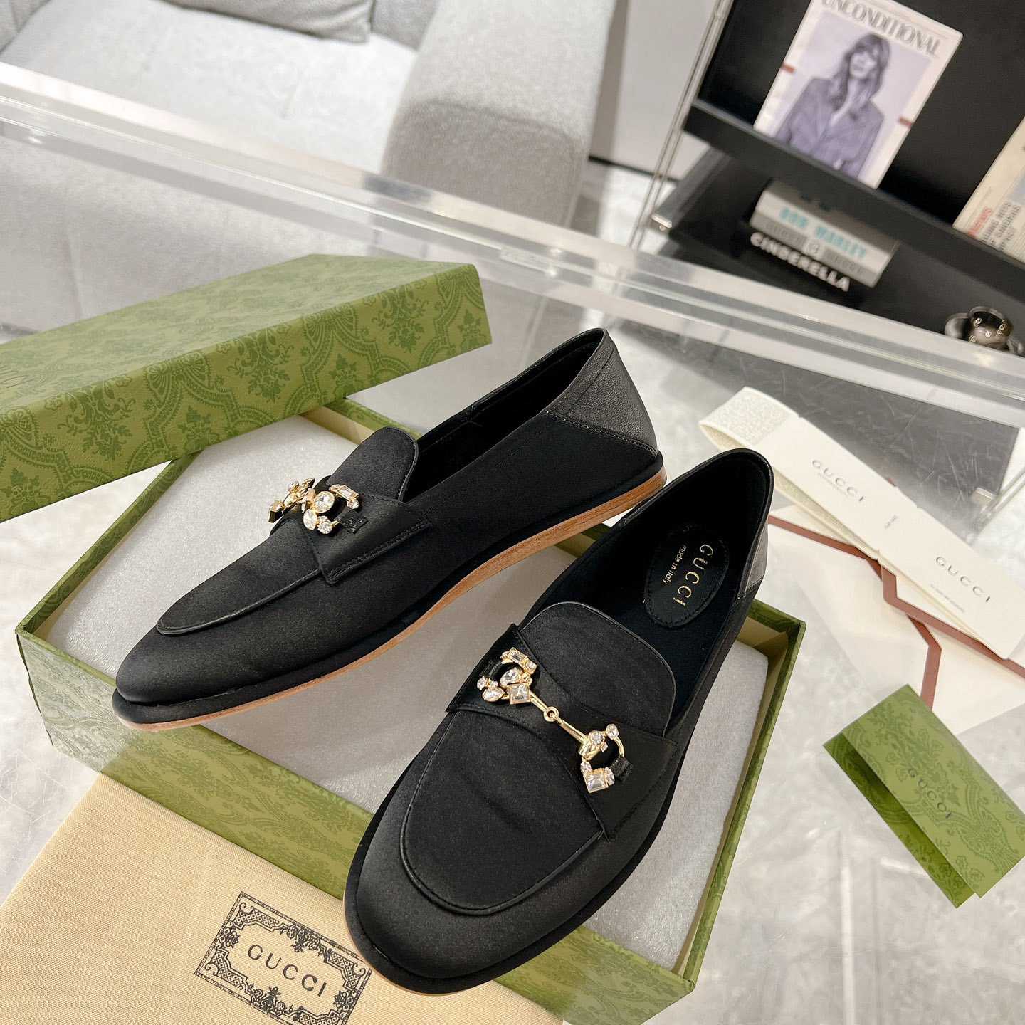 Gucci Women's Horsebit Loafer With Crystals - PerfectKickZ