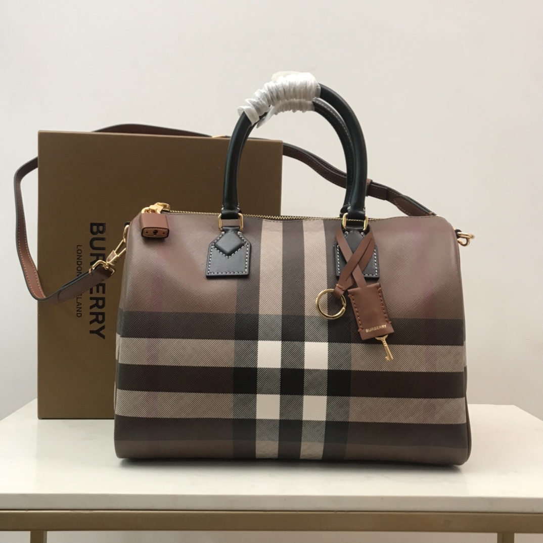 Burberry Medium Check-pattern Leather Bowling Bag (30 x 15 x 21cm) - PerfectKickZ