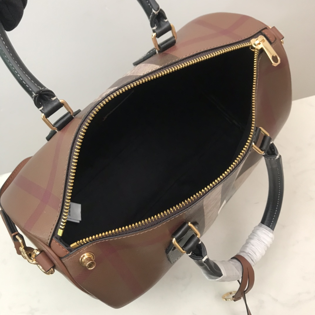 Burberry Medium Check-pattern Leather Bowling Bag (30 x 15 x 21cm) - PerfectKickZ
