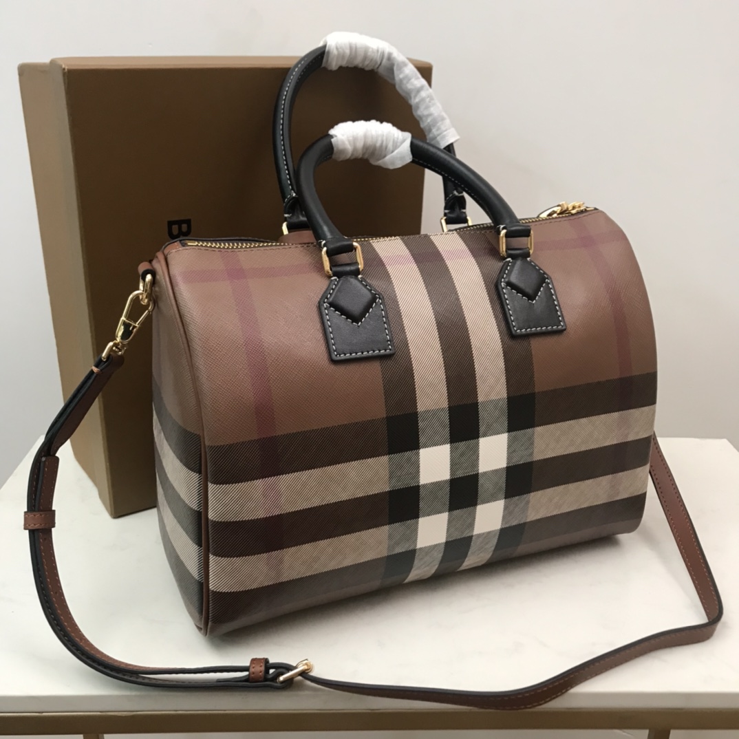 Burberry Medium Check-pattern Leather Bowling Bag (30 x 15 x 21cm) - PerfectKickZ
