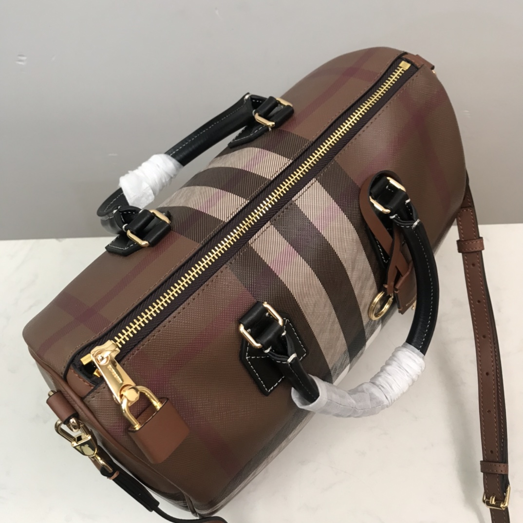 Burberry Medium Check-pattern Leather Bowling Bag (30 x 15 x 21cm) - PerfectKickZ