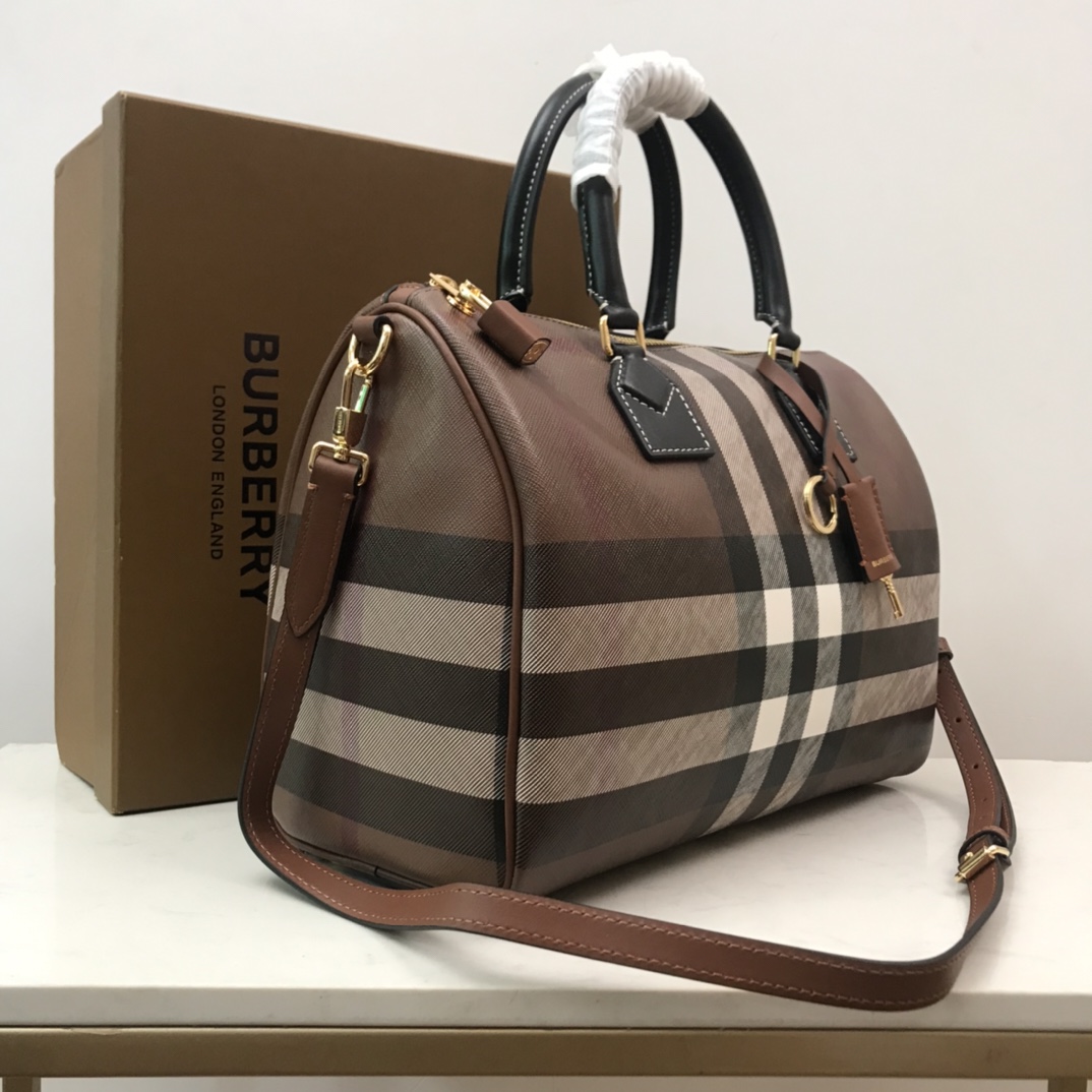 Burberry Medium Check-pattern Leather Bowling Bag (30 x 15 x 21cm) - PerfectKickZ