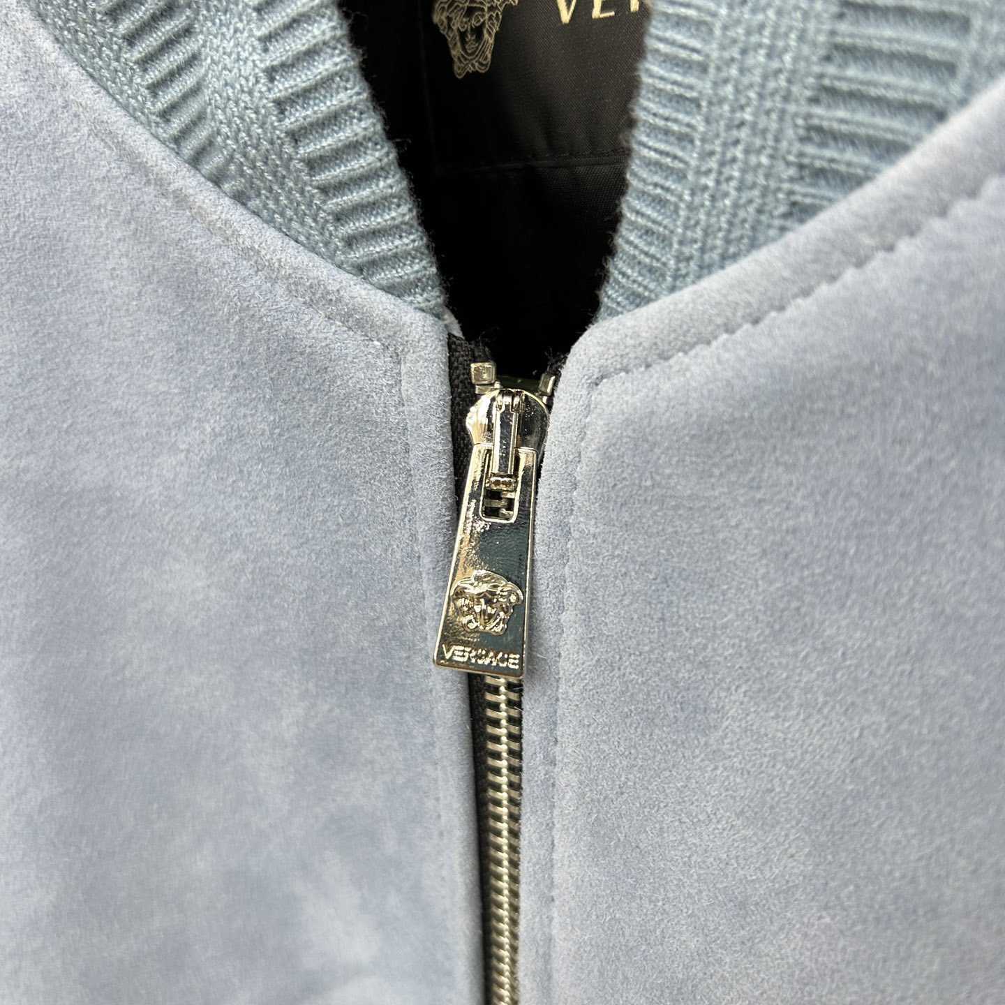 Versace Seashell Baroque Logo Suede Jacket - PerfectKickZ