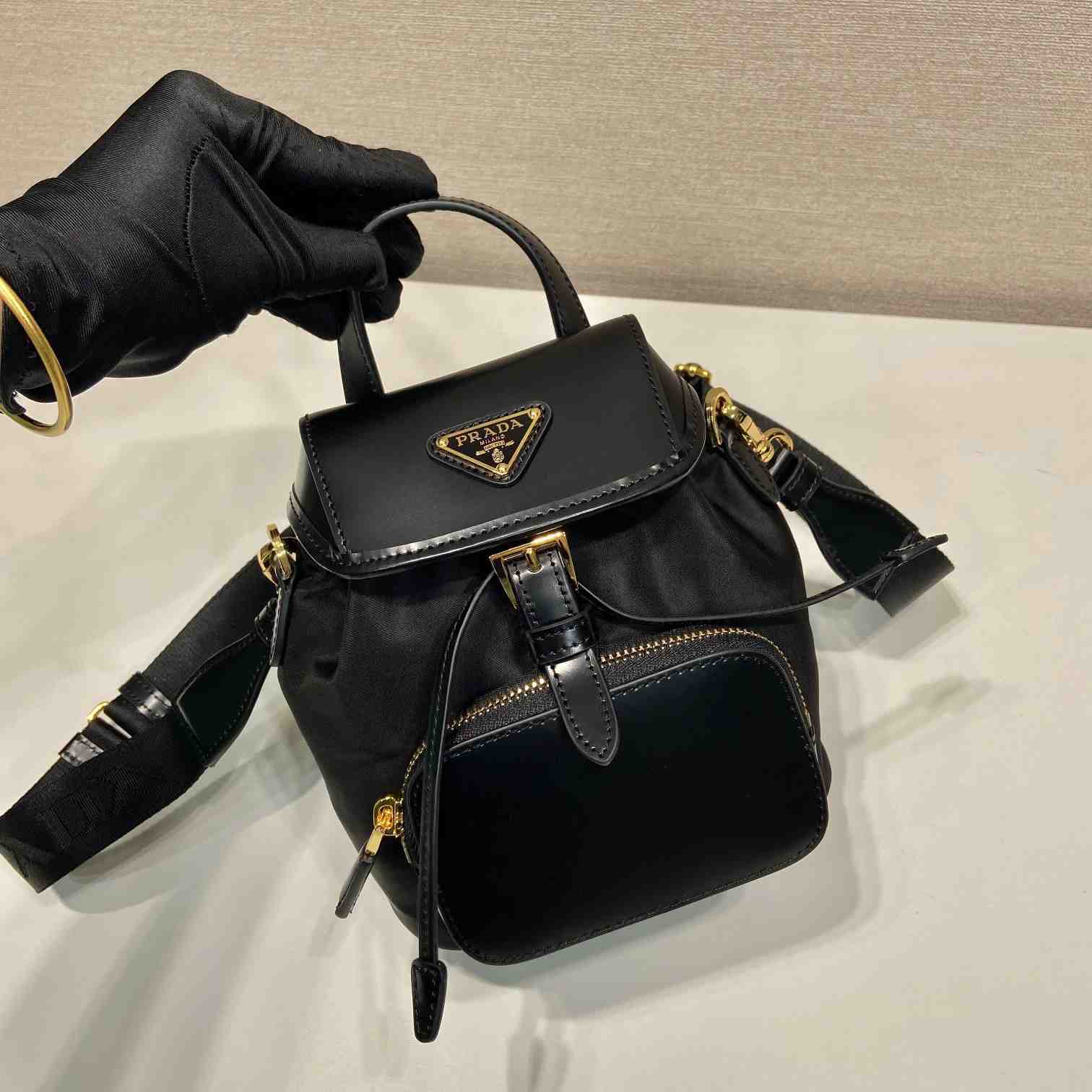 Prada Small Re-Nylon And Brushed Leather Backpack - PerfectKickZ