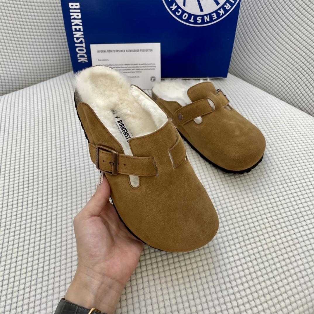 Birkenstock Suede Boston Clogs in Shearling - PerfectKickZ