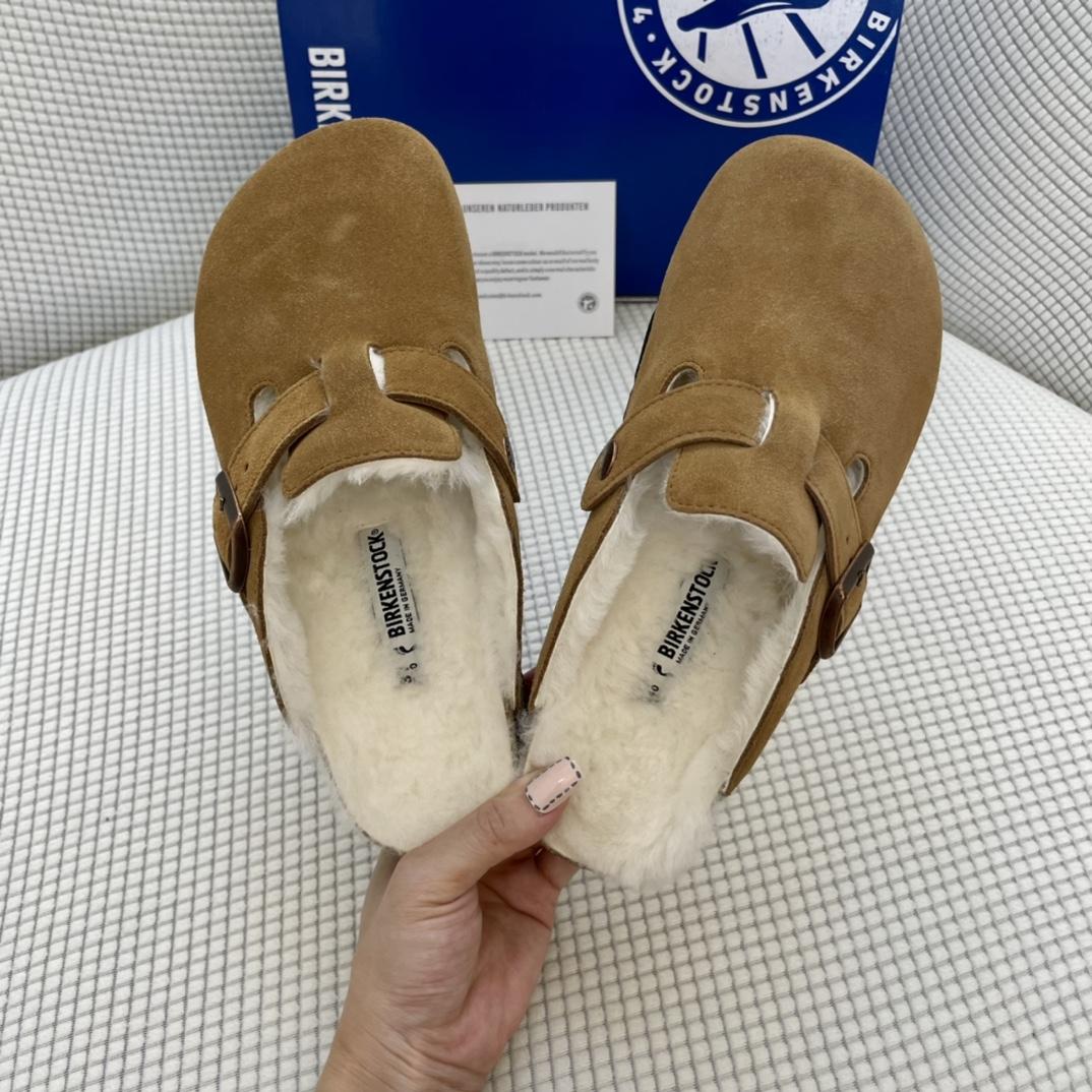 Birkenstock Suede Boston Clogs in Shearling - PerfectKickZ