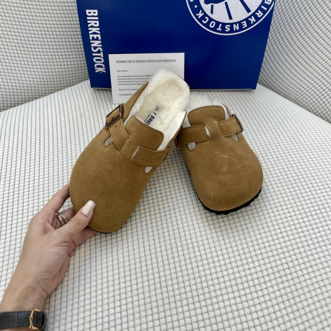 Birkenstock Suede Boston Clogs in Shearling - PerfectKickZ