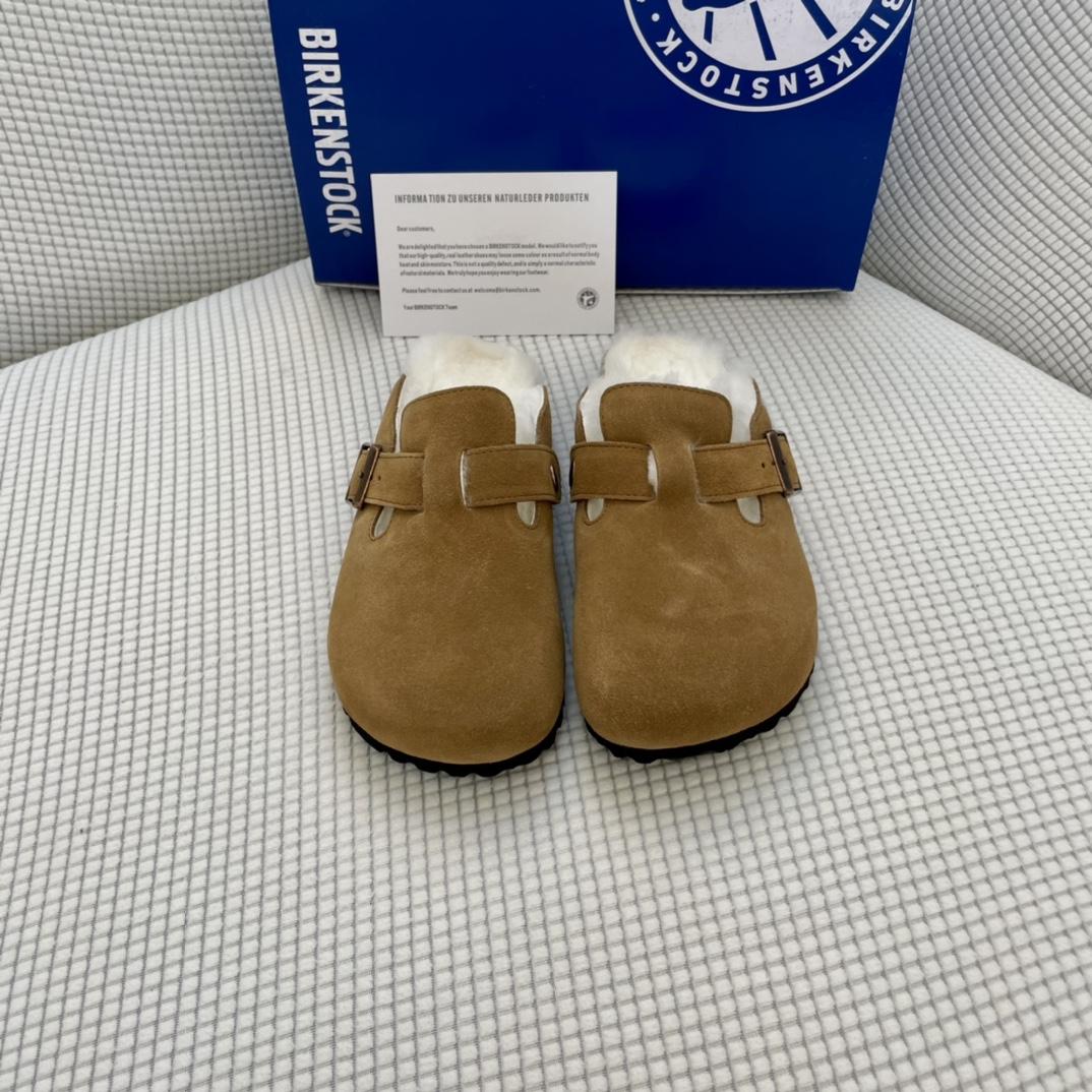 Birkenstock Suede Boston Clogs in Shearling - PerfectKickZ