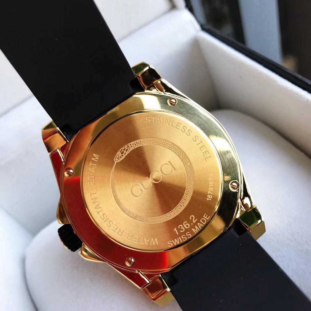 Gucci Dive Gold Tone Black Dial Rubber Strap Men's Watch - PerfectKickZ