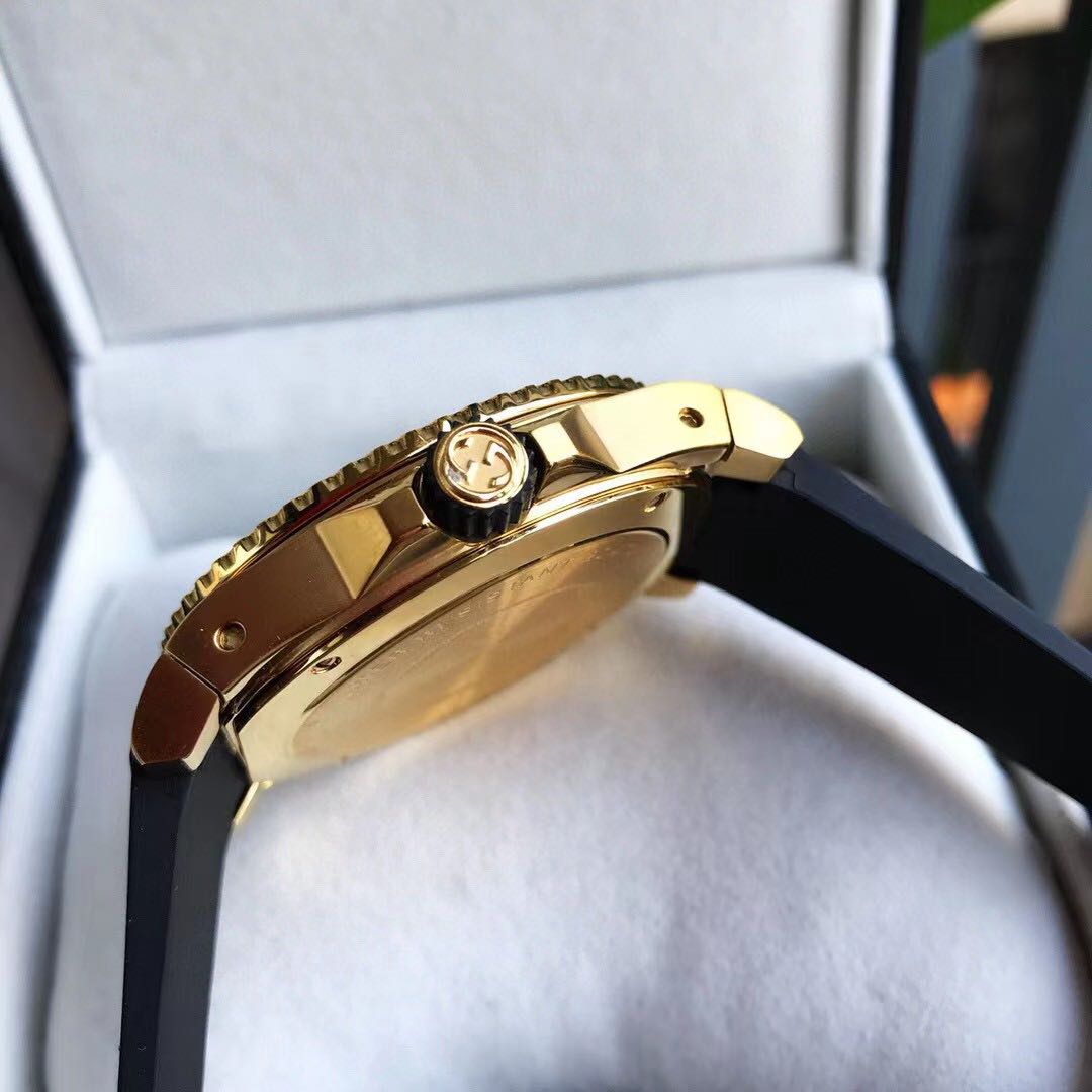 Gucci Dive Gold Tone Black Dial Rubber Strap Men's Watch - PerfectKickZ
