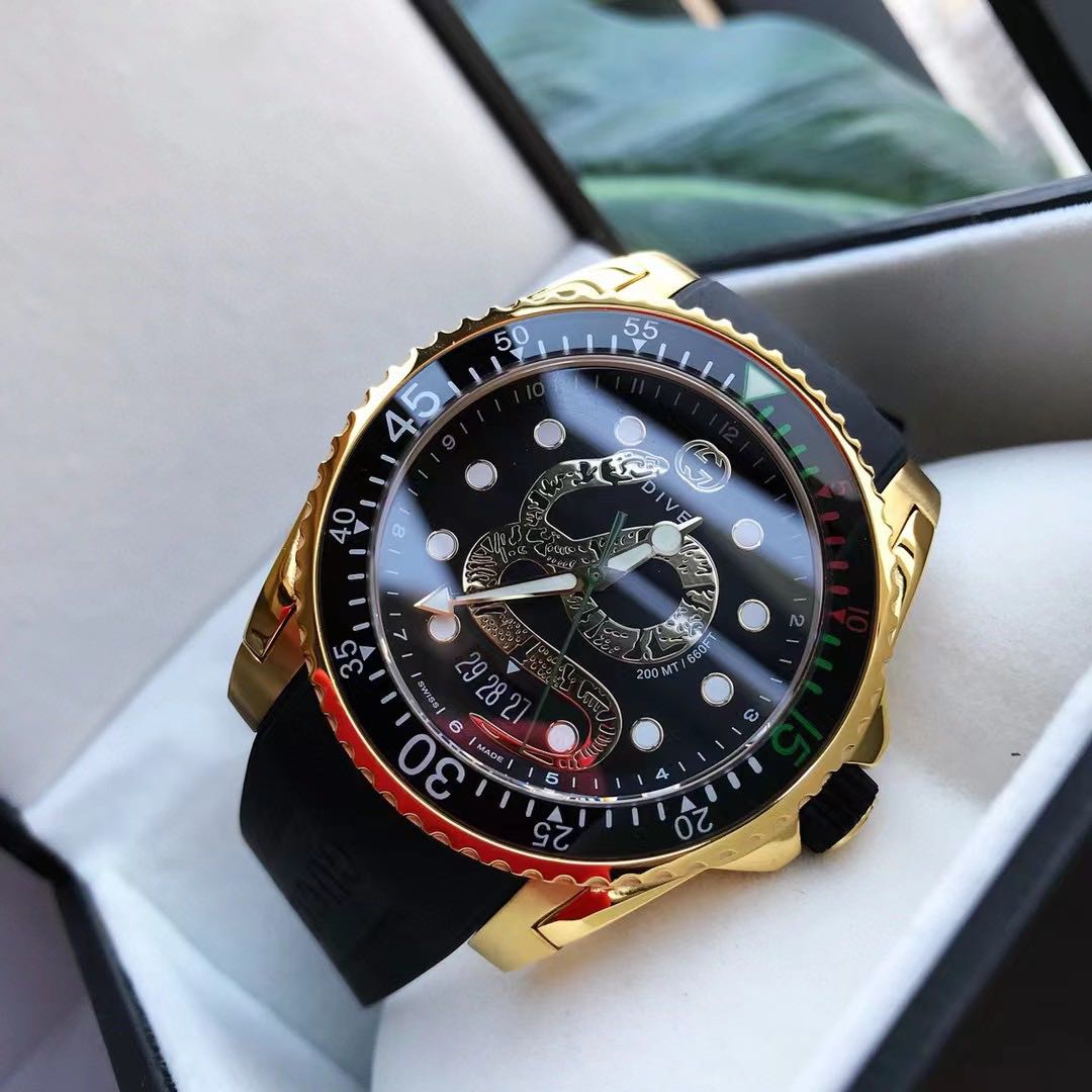 Gucci Dive Gold Tone Black Dial Rubber Strap Men's Watch - PerfectKickZ