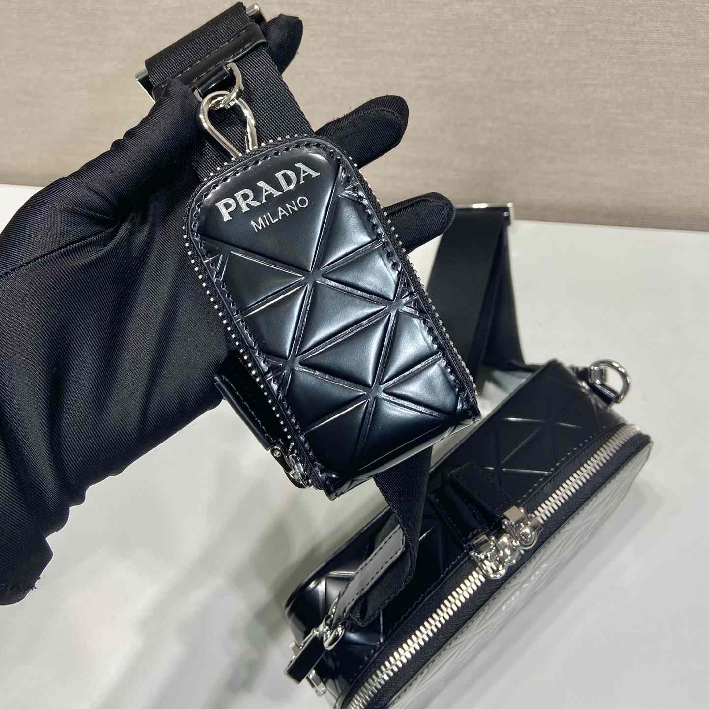 Prada Brique Brushed Leather Bag With Triangle Motif - PerfectKickZ