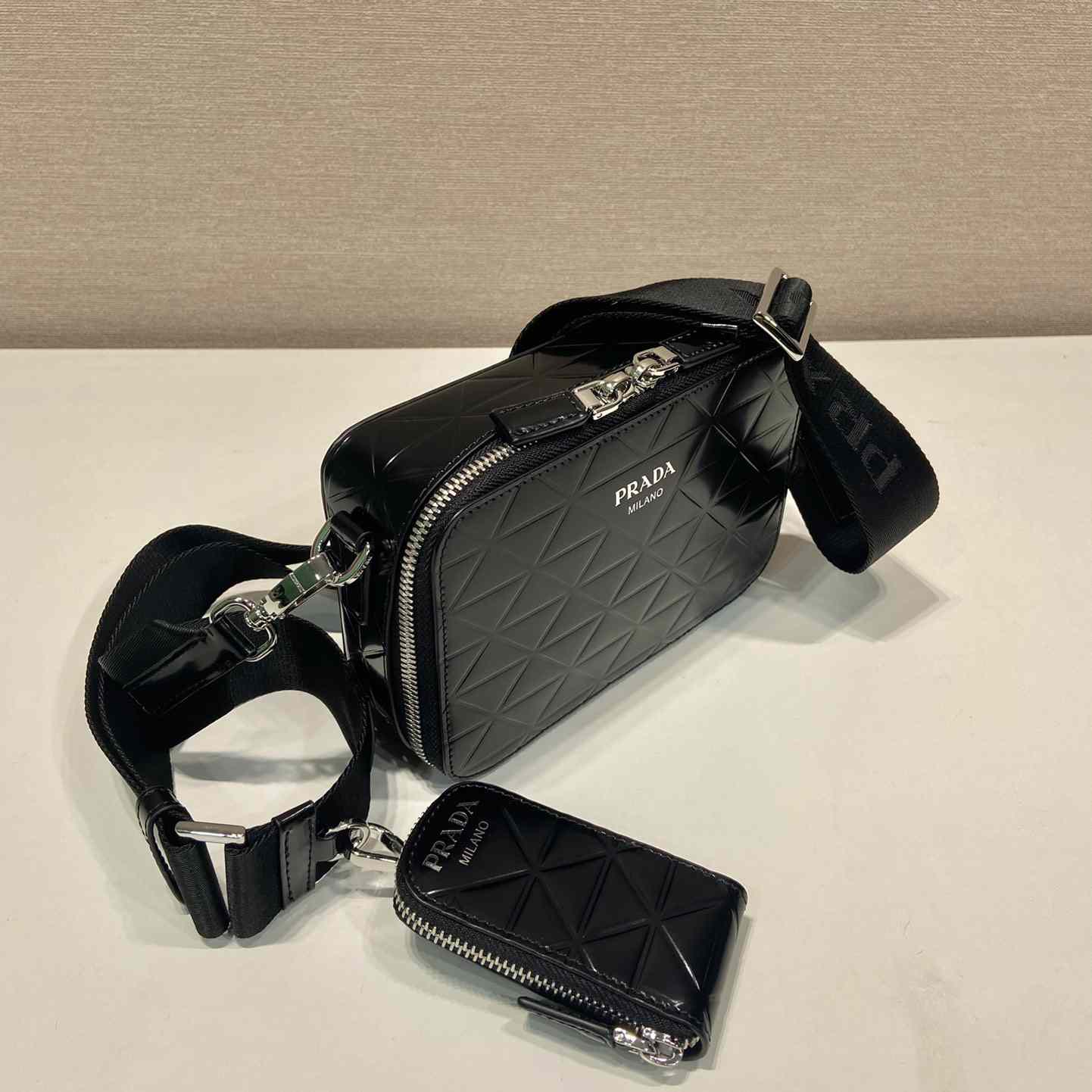 Prada Brique Brushed Leather Bag With Triangle Motif - PerfectKickZ