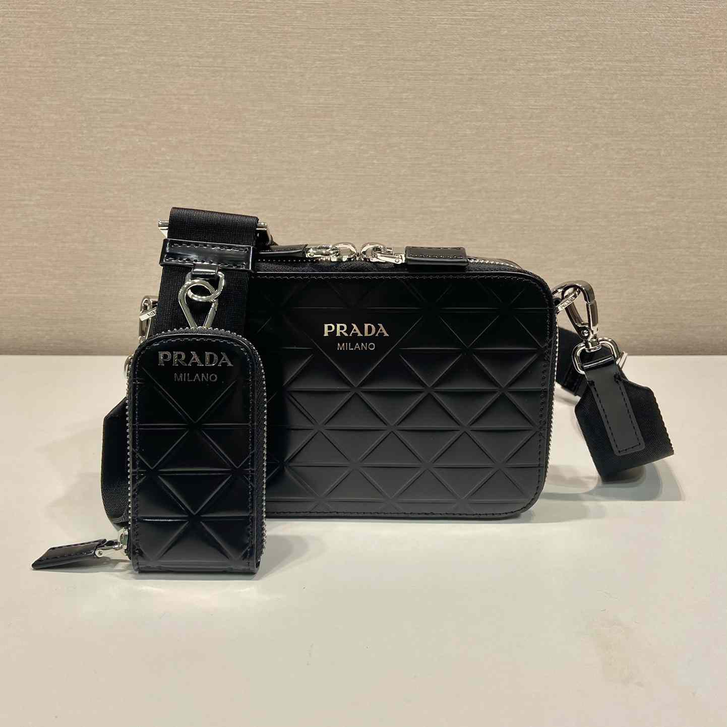 Prada Brique Brushed Leather Bag With Triangle Motif - PerfectKickZ