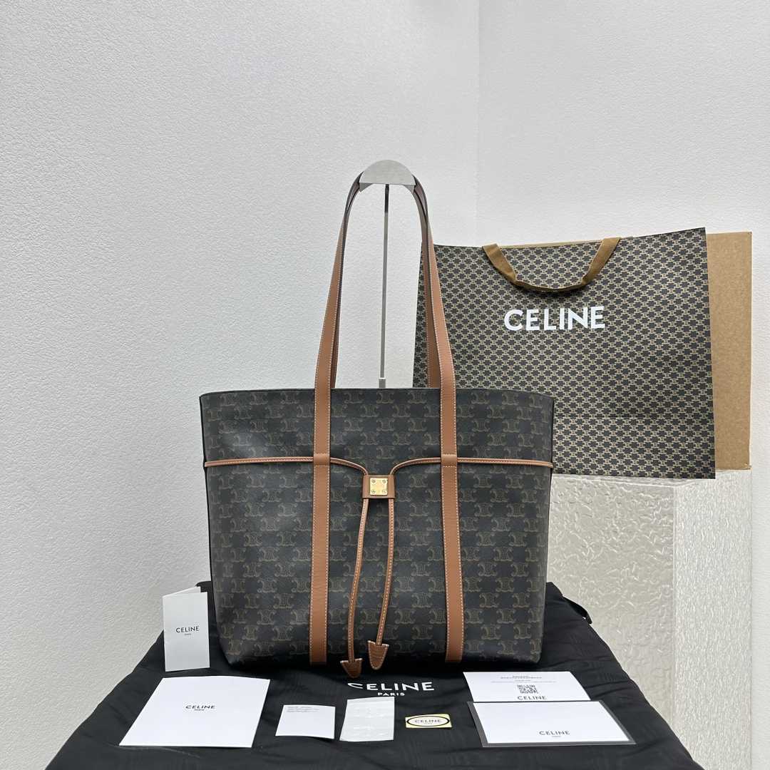 Celine Cabas Drawstring In Triomphe Canvas And Calfskin Tan - PerfectKickZ
