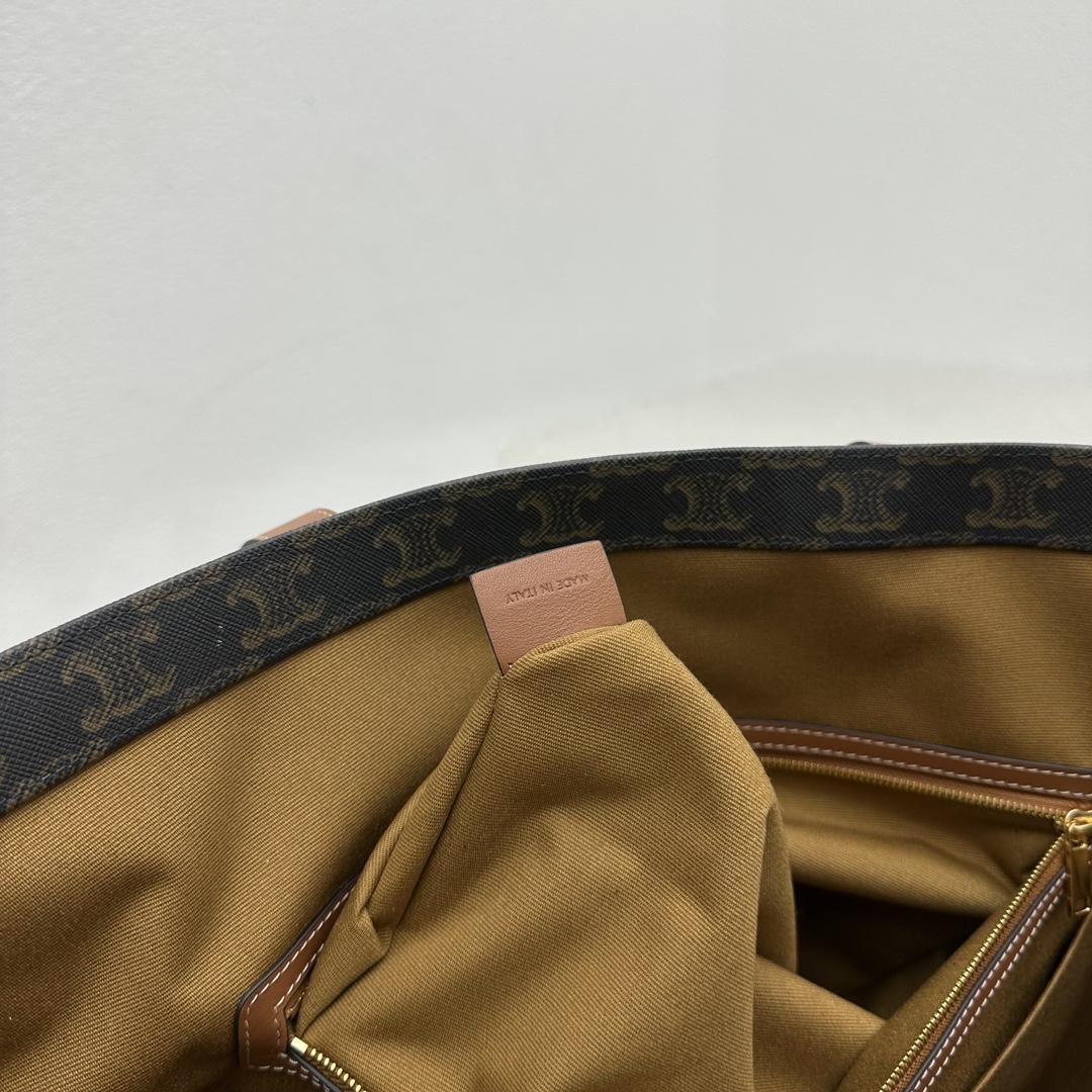 Celine Cabas Drawstring In Triomphe Canvas And Calfskin Tan - 