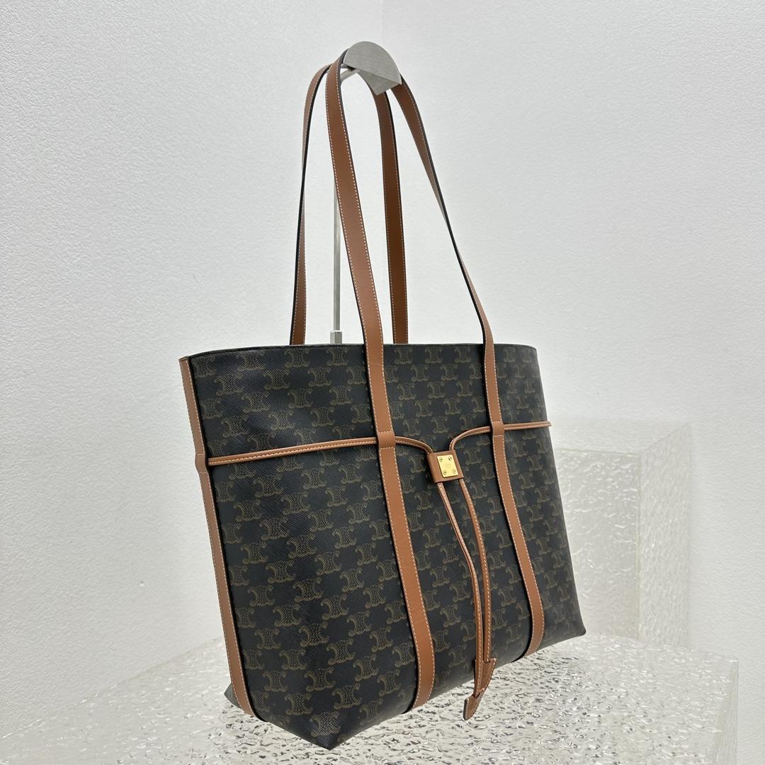 Celine Cabas Drawstring In Triomphe Canvas And Calfskin Tan - 