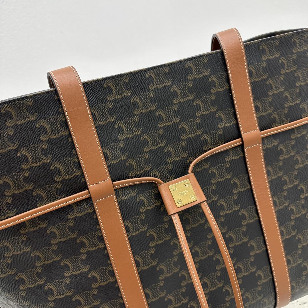 Celine Cabas Drawstring In Triomphe Canvas And Calfskin Tan - 