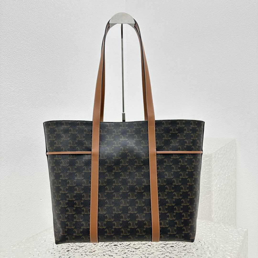 Celine Cabas Drawstring In Triomphe Canvas And Calfskin Tan - 