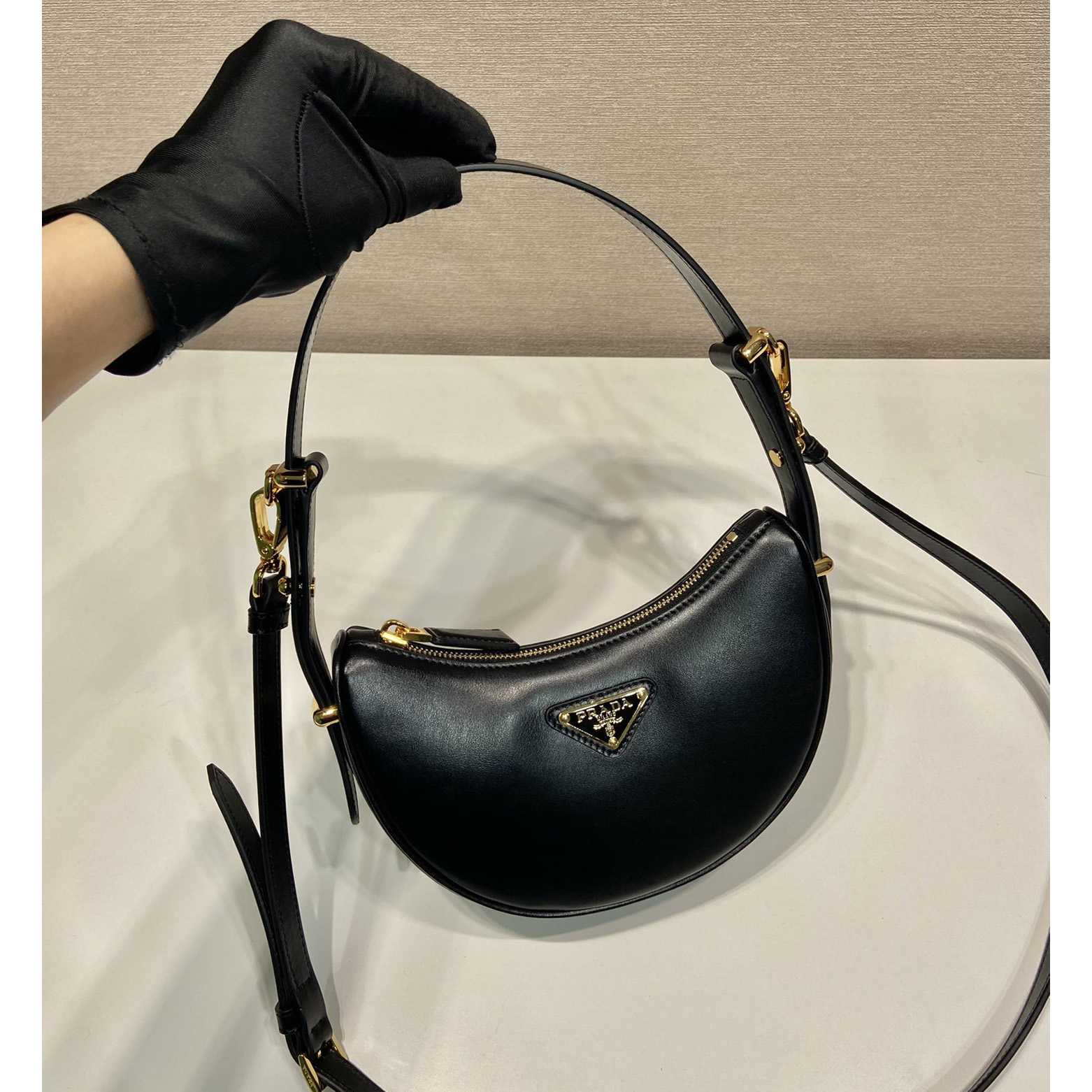 Prada Arqué Leather Mini Shoulder Bag - PerfectKickZ