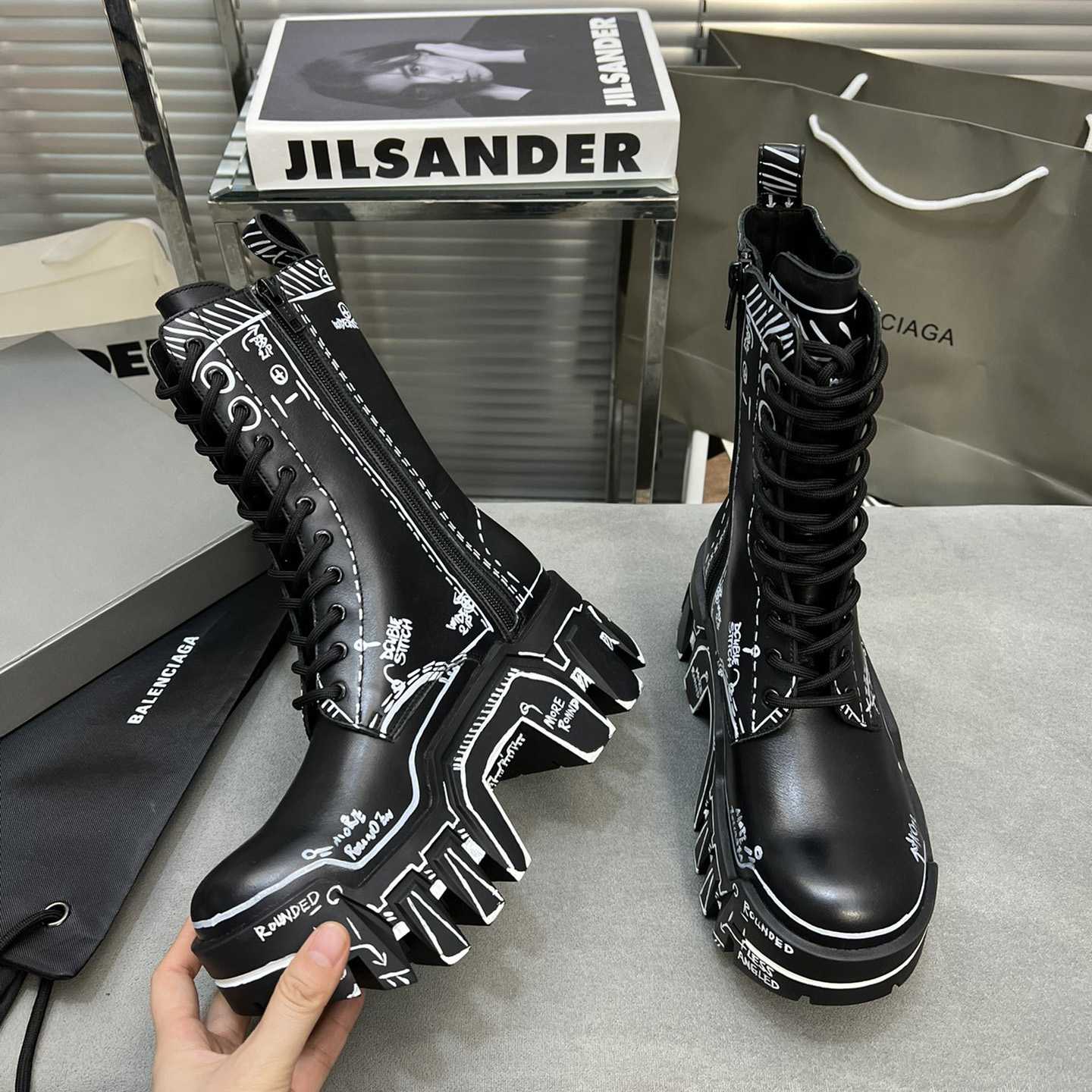 Balenciaga Bulldozer Lace-Up Boot In Black  - PerfectKickZ