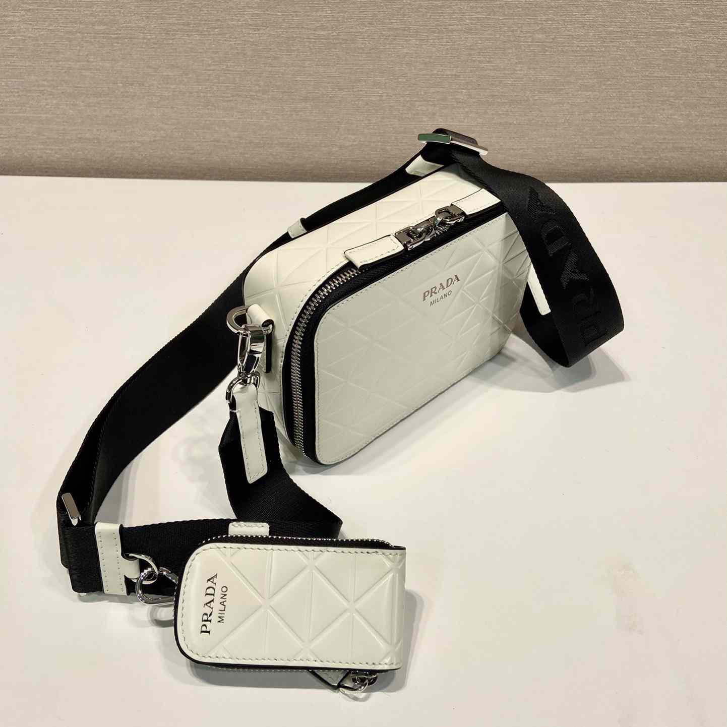 Prada Brique Brushed Leather Bag With Triangle Motif - PerfectKickZ