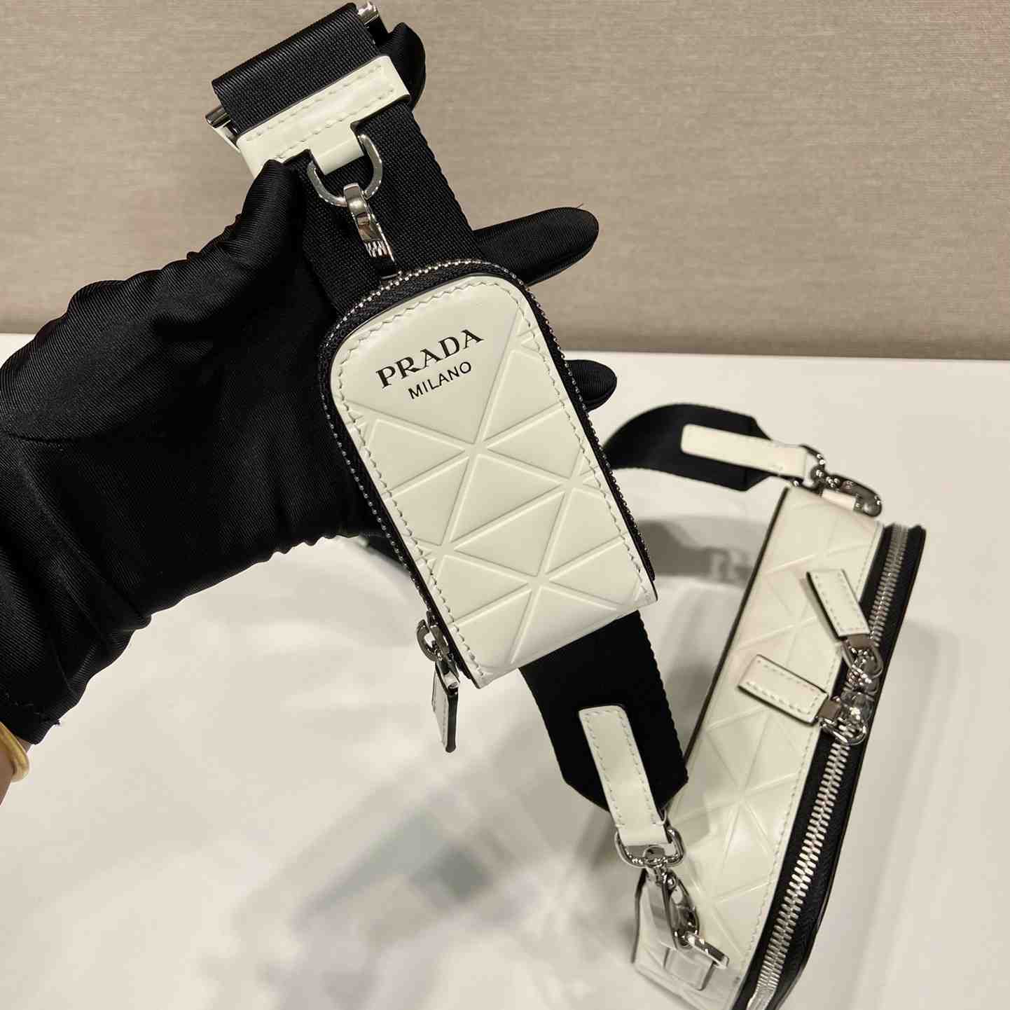 Prada Brique Brushed Leather Bag With Triangle Motif - 