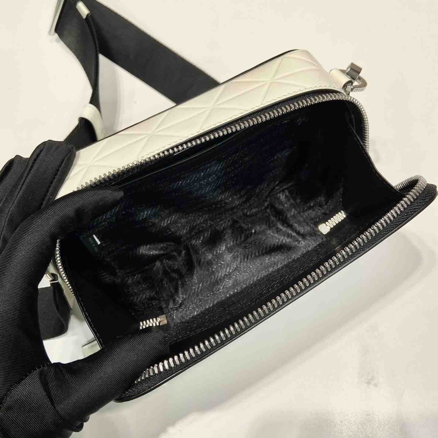 Prada Brique Brushed Leather Bag With Triangle Motif - 