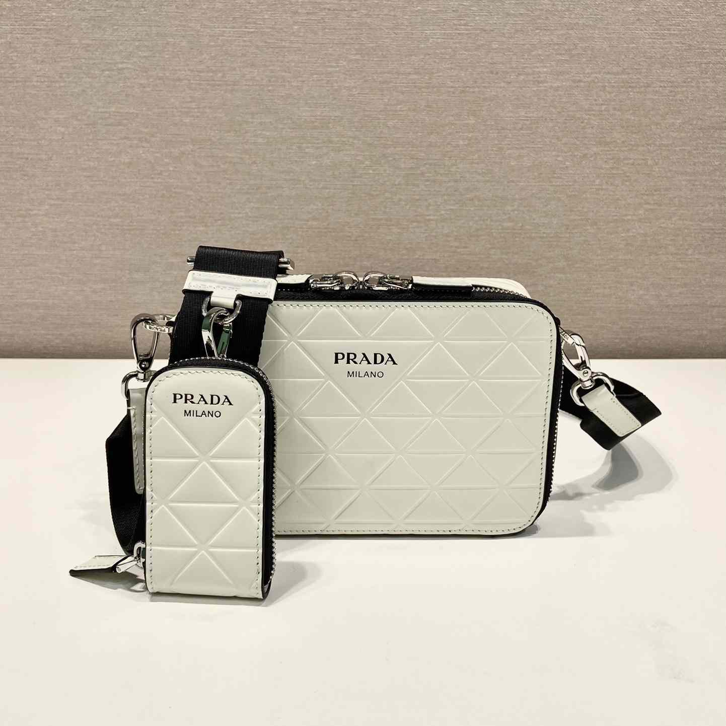 Prada Brique Brushed Leather Bag With Triangle Motif - PerfectKickZ