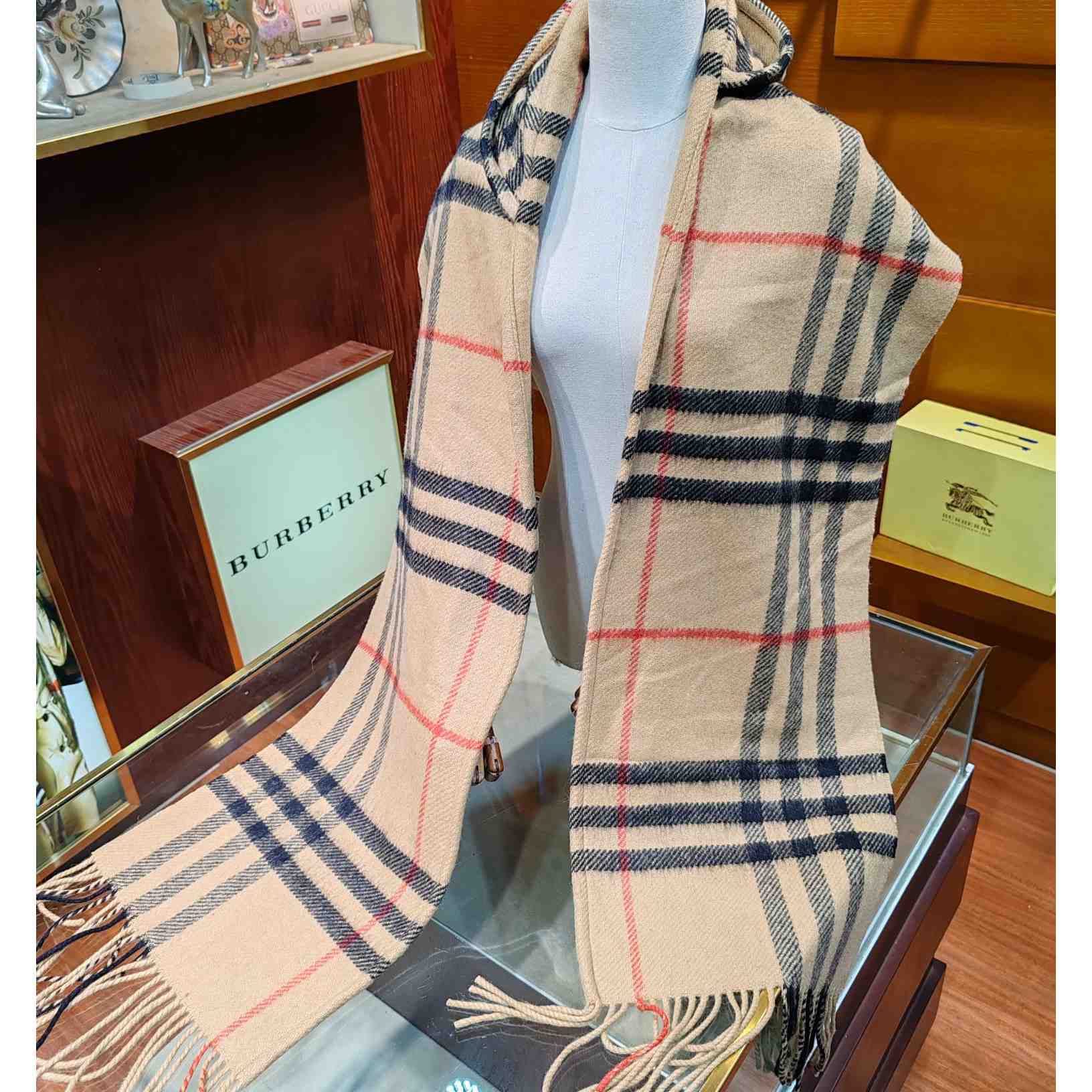 Burberry Check Wool Cashmere Hooded Scarf - PerfectKickZ