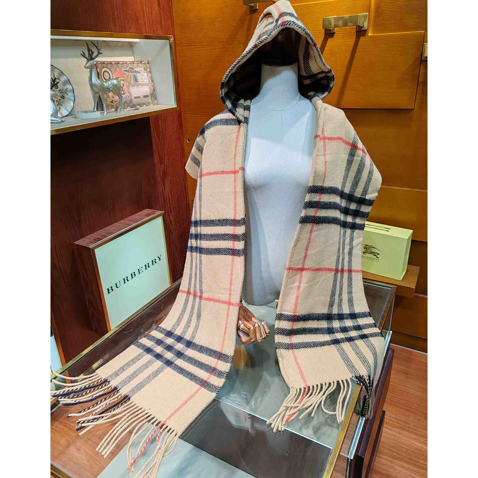 Burberry Check Wool Cashmere Hooded Scarf - PerfectKickZ