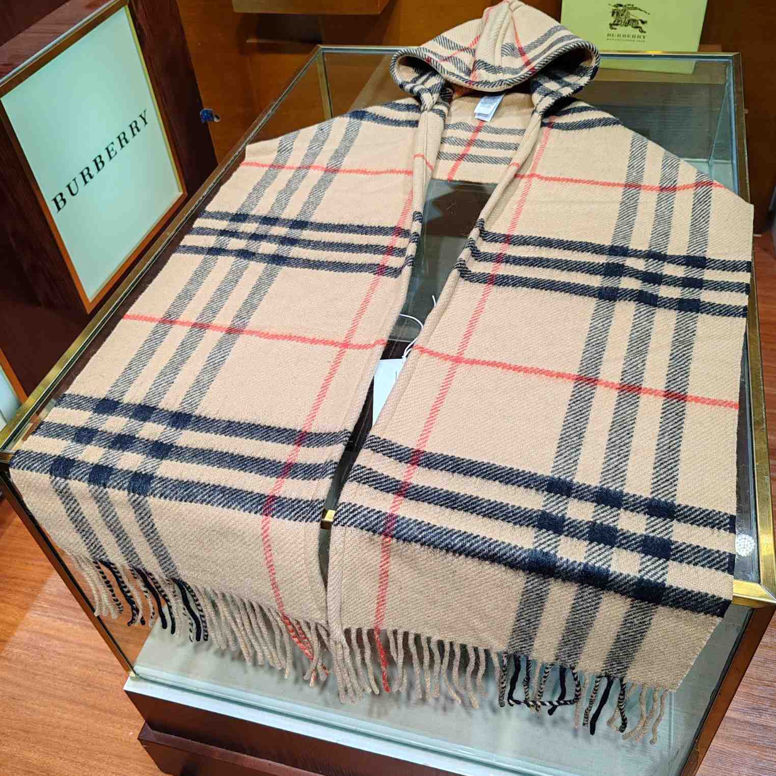 Burberry Check Wool Cashmere Hooded Scarf - PerfectKickZ