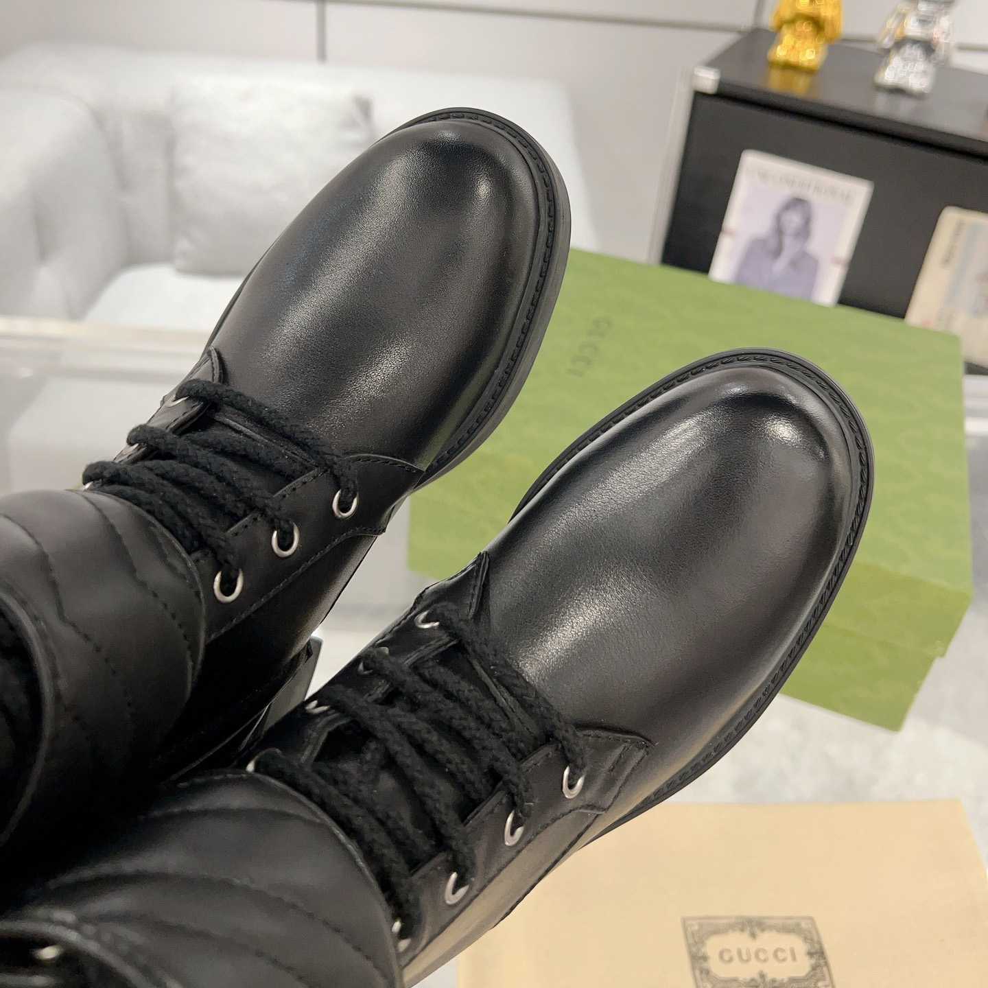 Gucci Marmont Logo-embellished Leather Ankle Boots  - PerfectKickZ