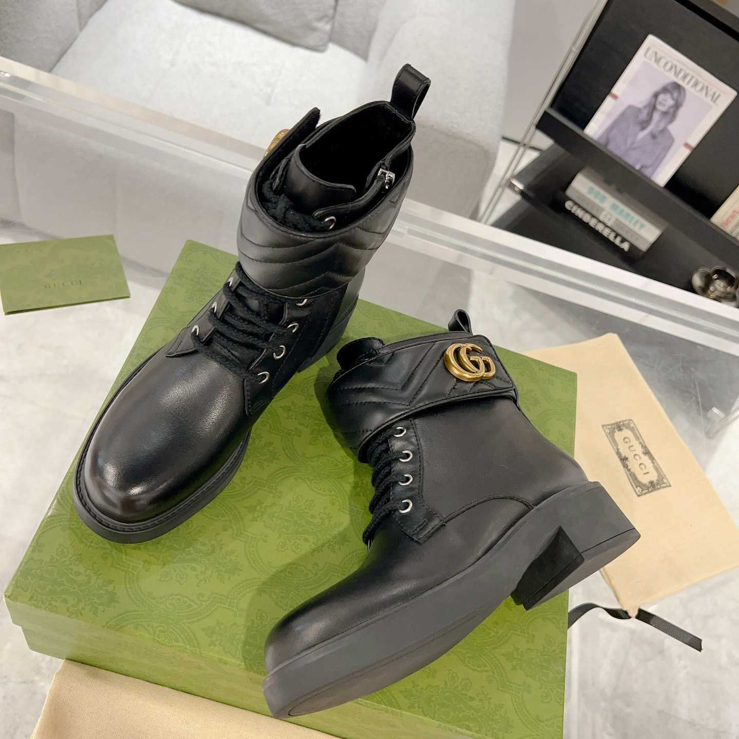 Gucci Marmont Logo-embellished Leather Ankle Boots  - PerfectKickZ