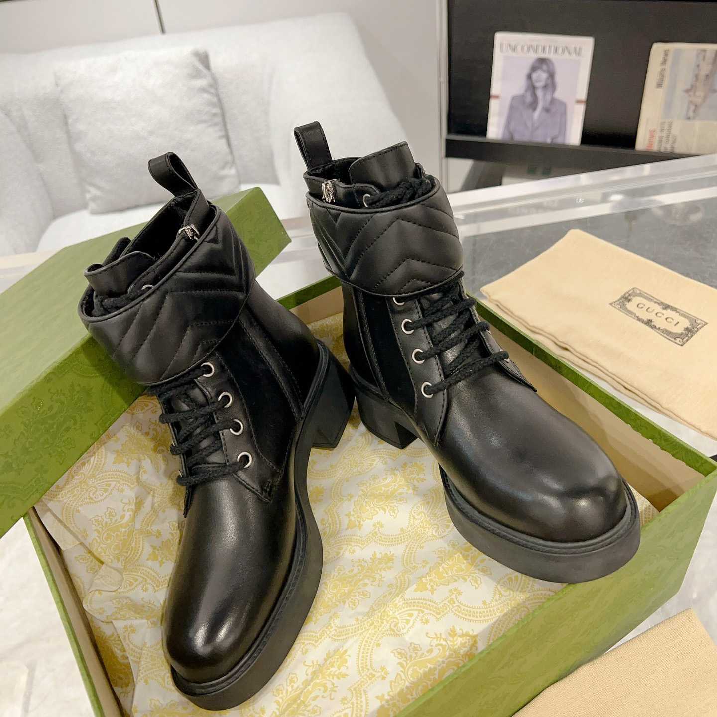 Gucci Marmont Logo-embellished Leather Ankle Boots  - PerfectKickZ