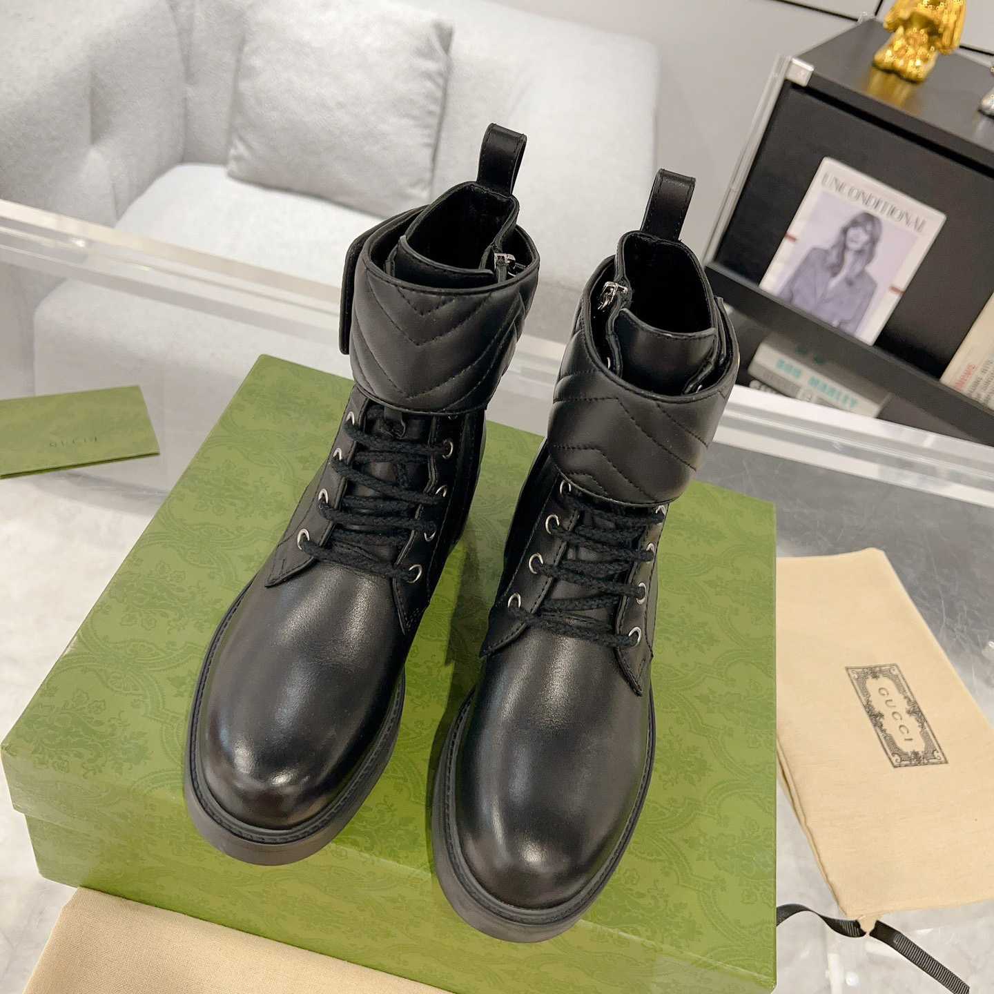 Gucci Marmont Logo-embellished Leather Ankle Boots  - PerfectKickZ