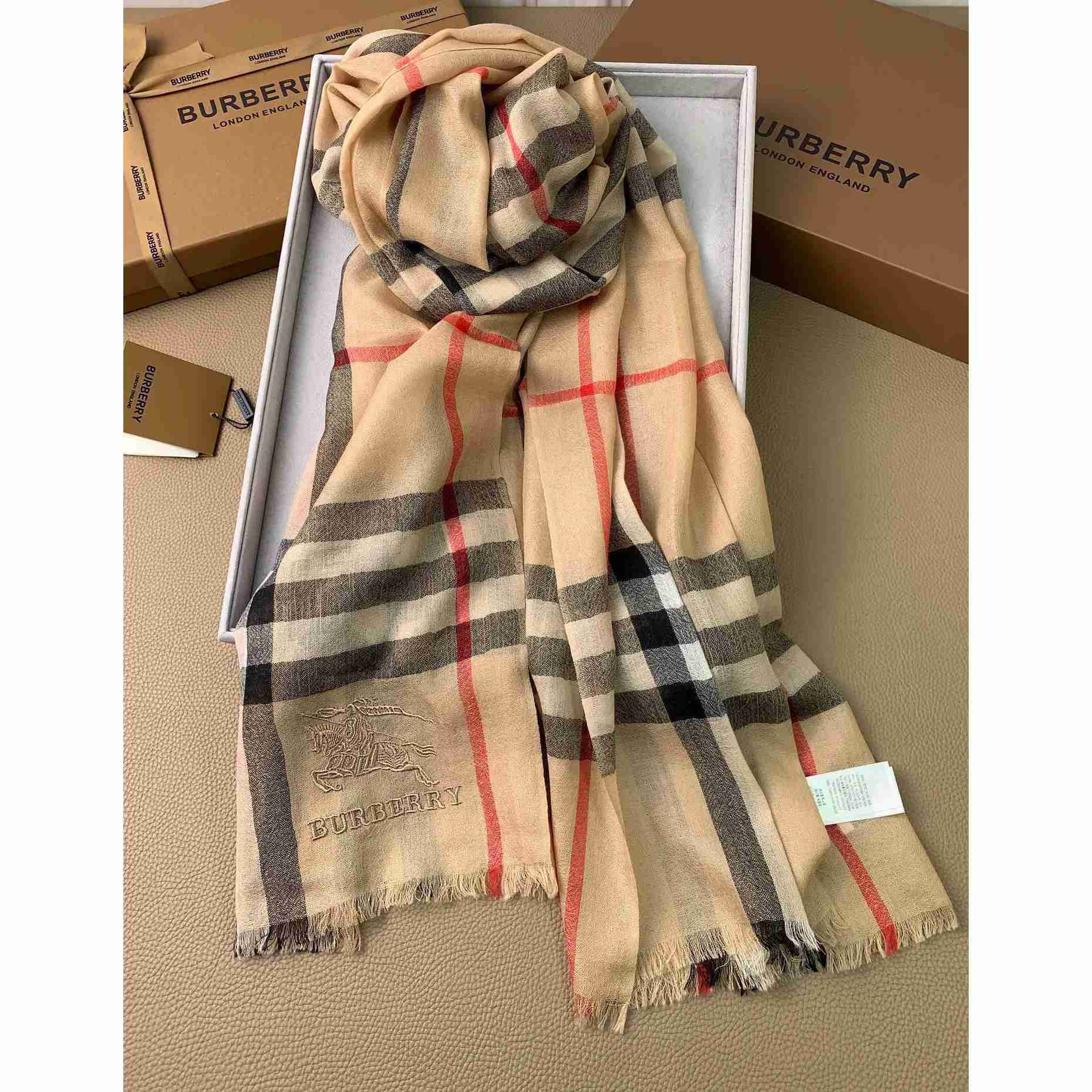 Burberry Lightweight Check Wool Silk Scarf - PerfectKickZ