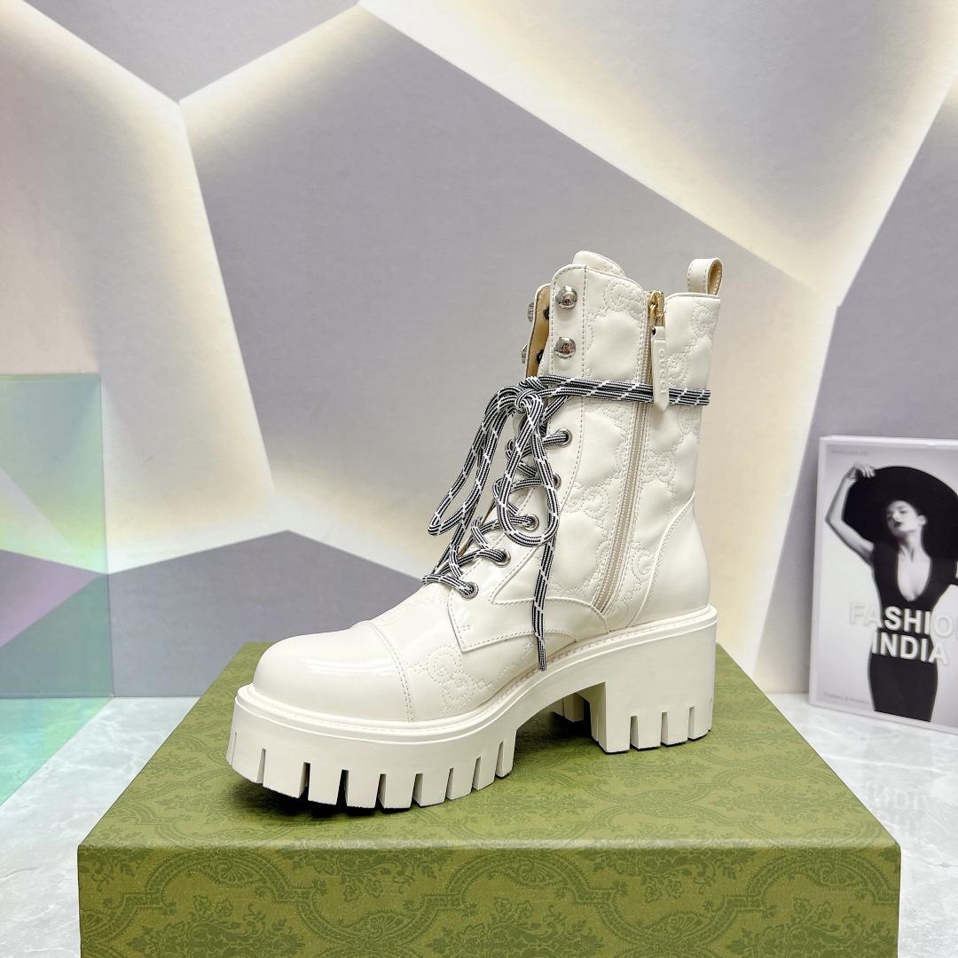 Gucci Women's GG Matelassé Lace-up Boot - PerfectKickZ