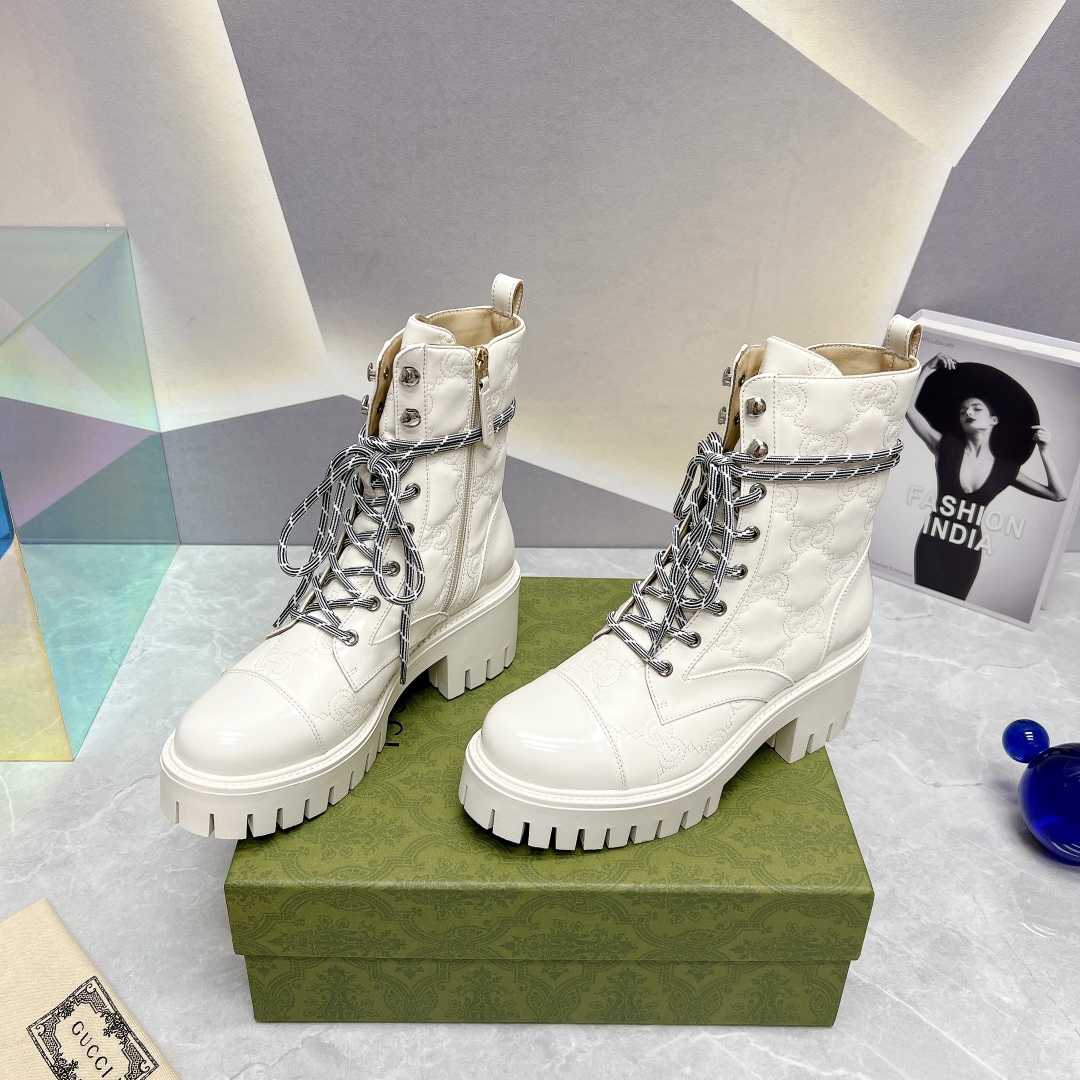 Gucci Women's GG Matelassé Lace-up Boot - PerfectKickZ