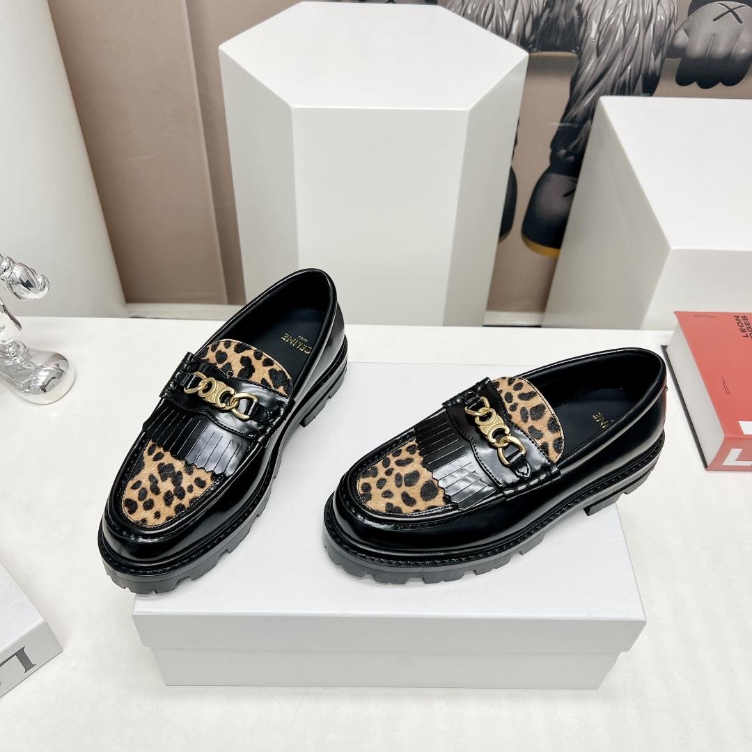 Celine Margaret Loafer With Triomphe In Polished Bull & Leopard Printed Hairy Calfskin Cal - 