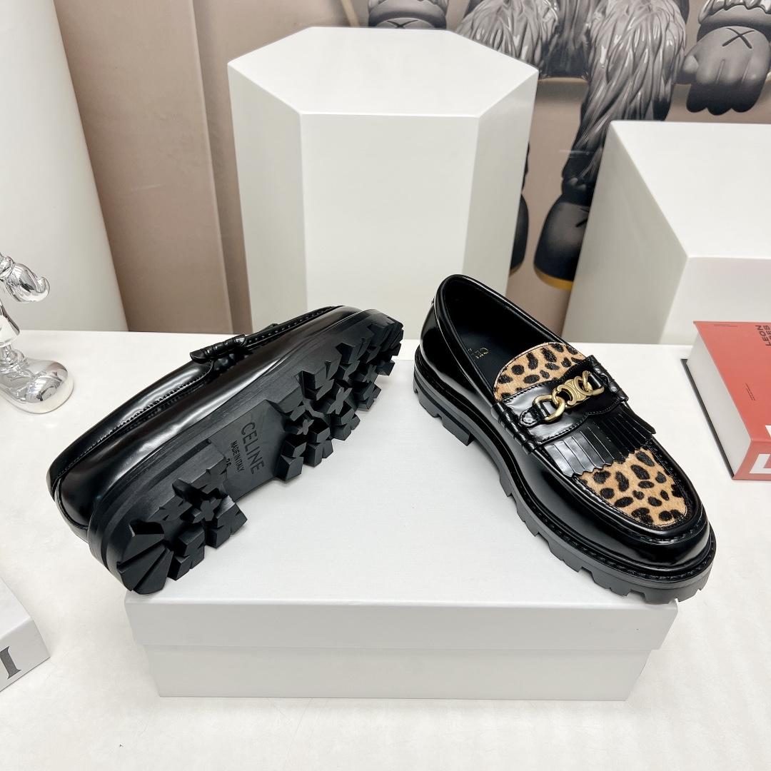 Celine Margaret Loafer With Triomphe In Polished Bull & Leopard Printed Hairy Calfskin Cal - 